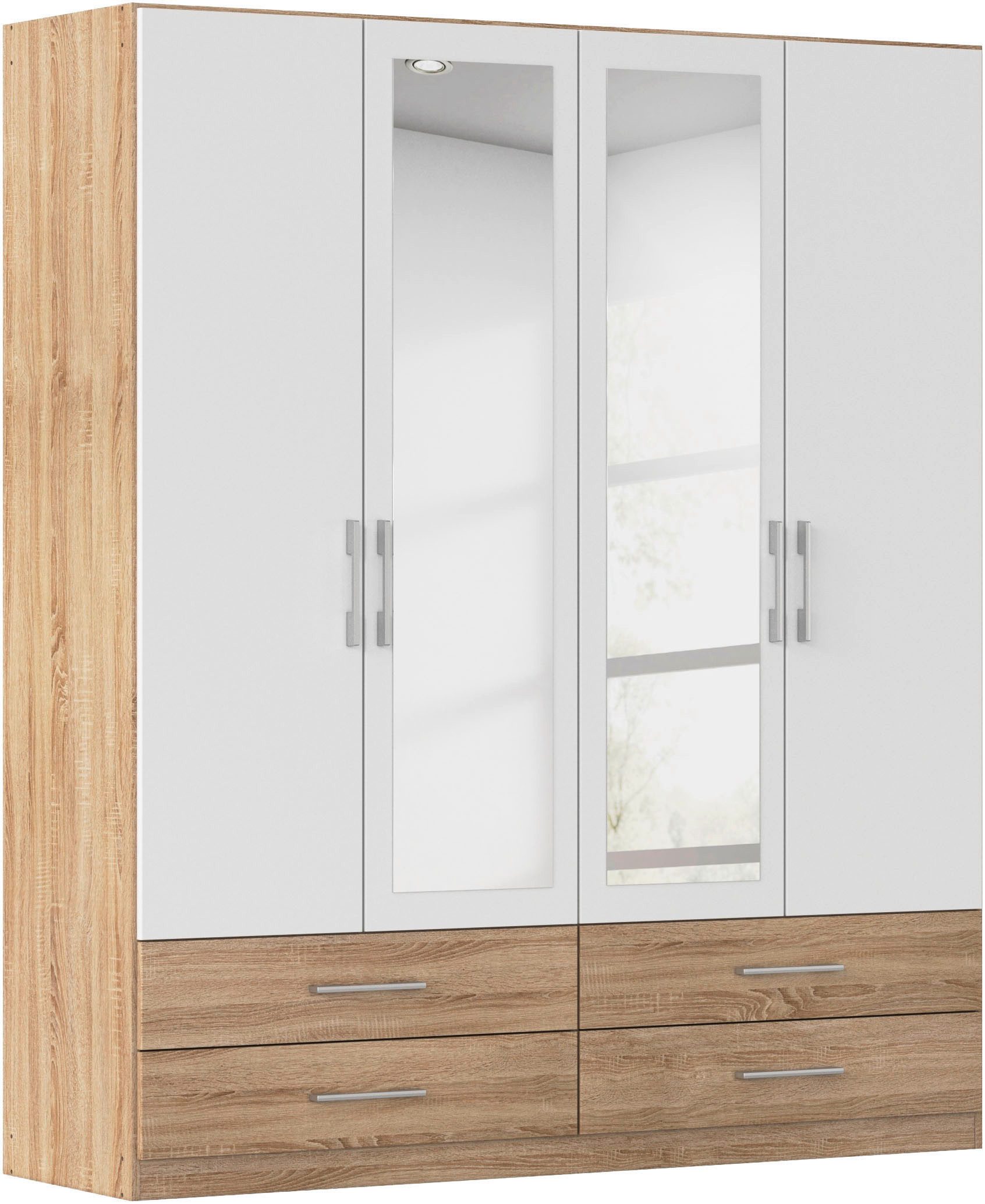 rauch Kleiderschrank Schrank Garderobenschrank Mehrzweckschrank Schlafzimmer HERSBRUCK (3 verschiedene Ausstattungen BASIC/CLASSIC/PREMIUM (inkl. SOFT-CLOSE) mit großzügigen Schubladen sowie Spiegeltüren MADE IN GERMANY