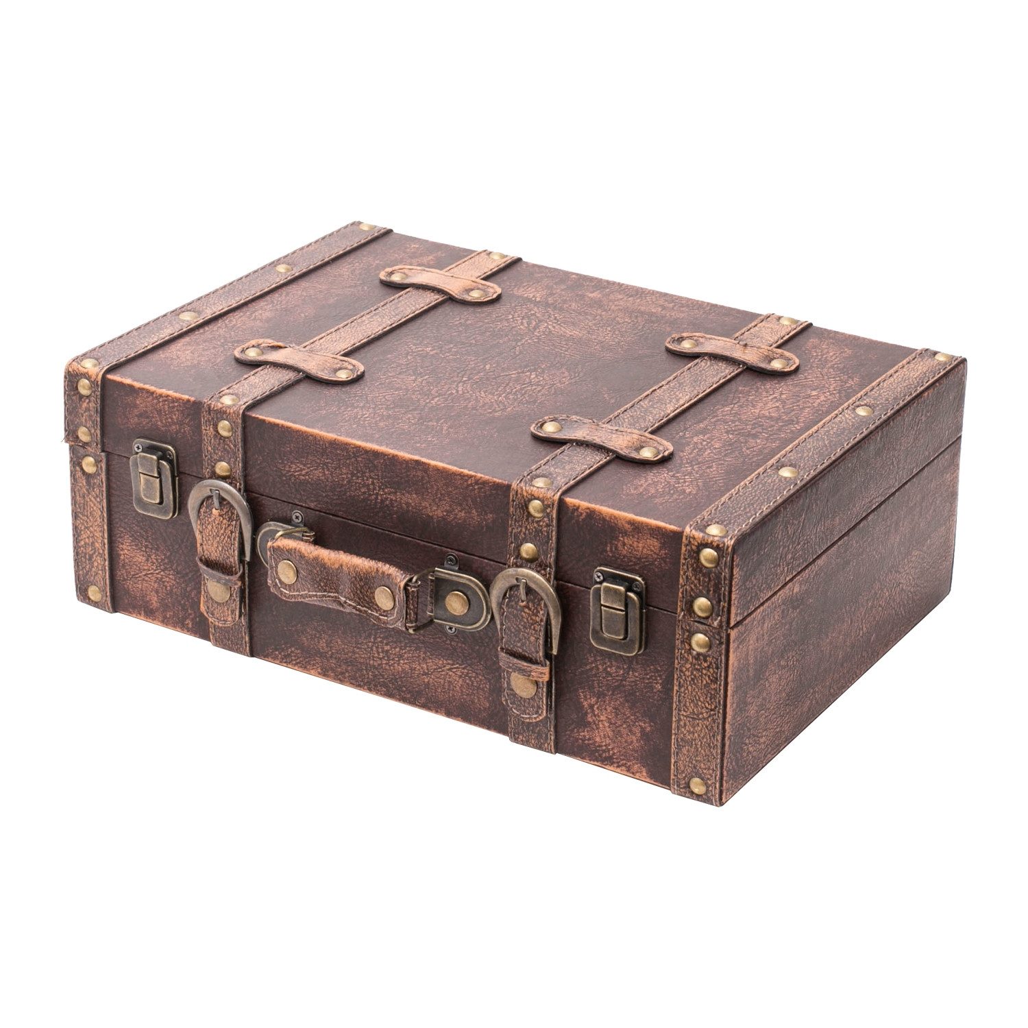 HMF Aufbewahrungsbox Handgefertigter Vintage Koffer aus Holz, Deko Koffer, Geschenkkoffer im Klassik Design, 38 x 26 x 13 cm
