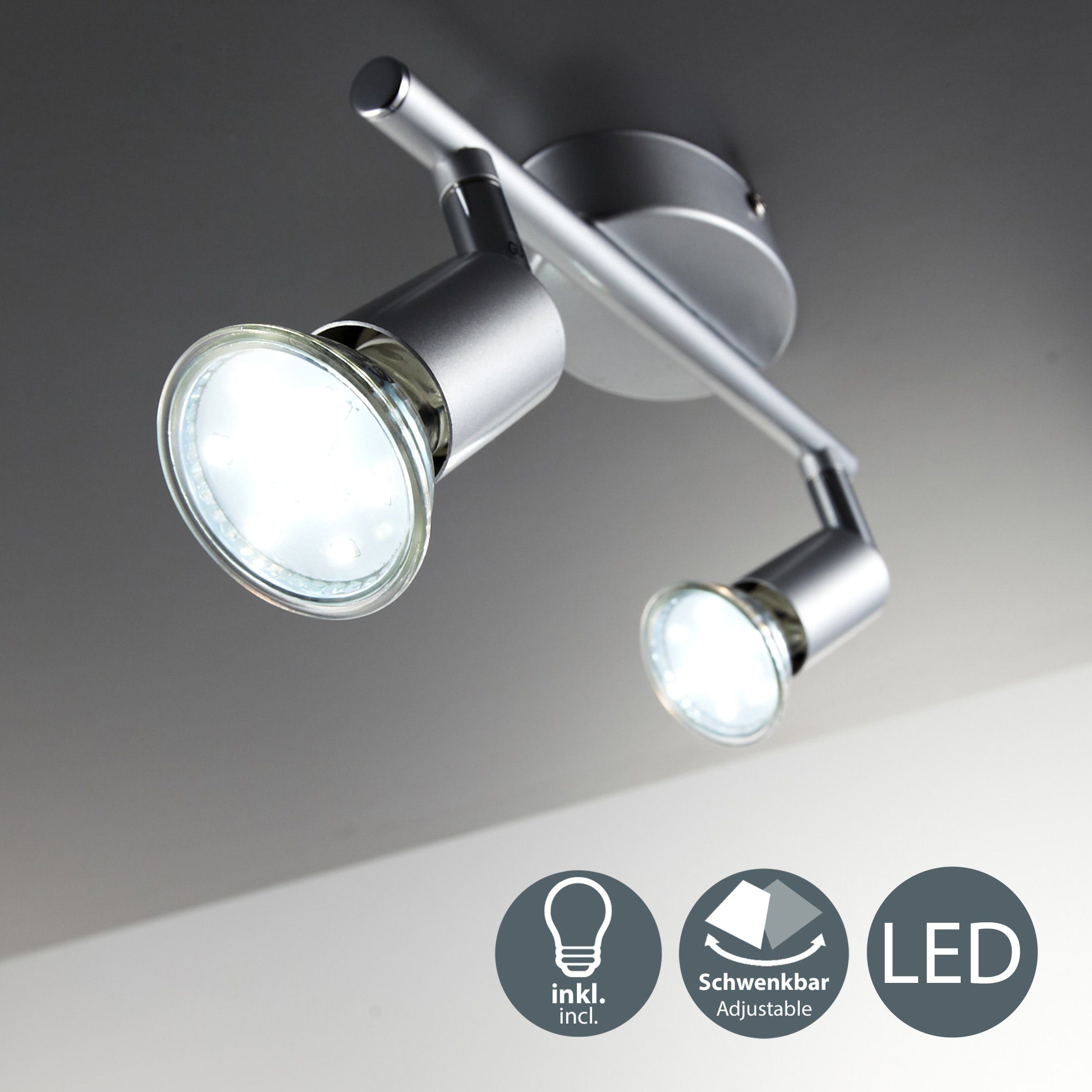 B.K.Licht 250lm 3W inkl. Deckenleuchte, Deckenlampe schwenkbar Wohnzimmer Leuchtmittel LED GU10 Warmweiß, LED wechselbar, Decken-Spot