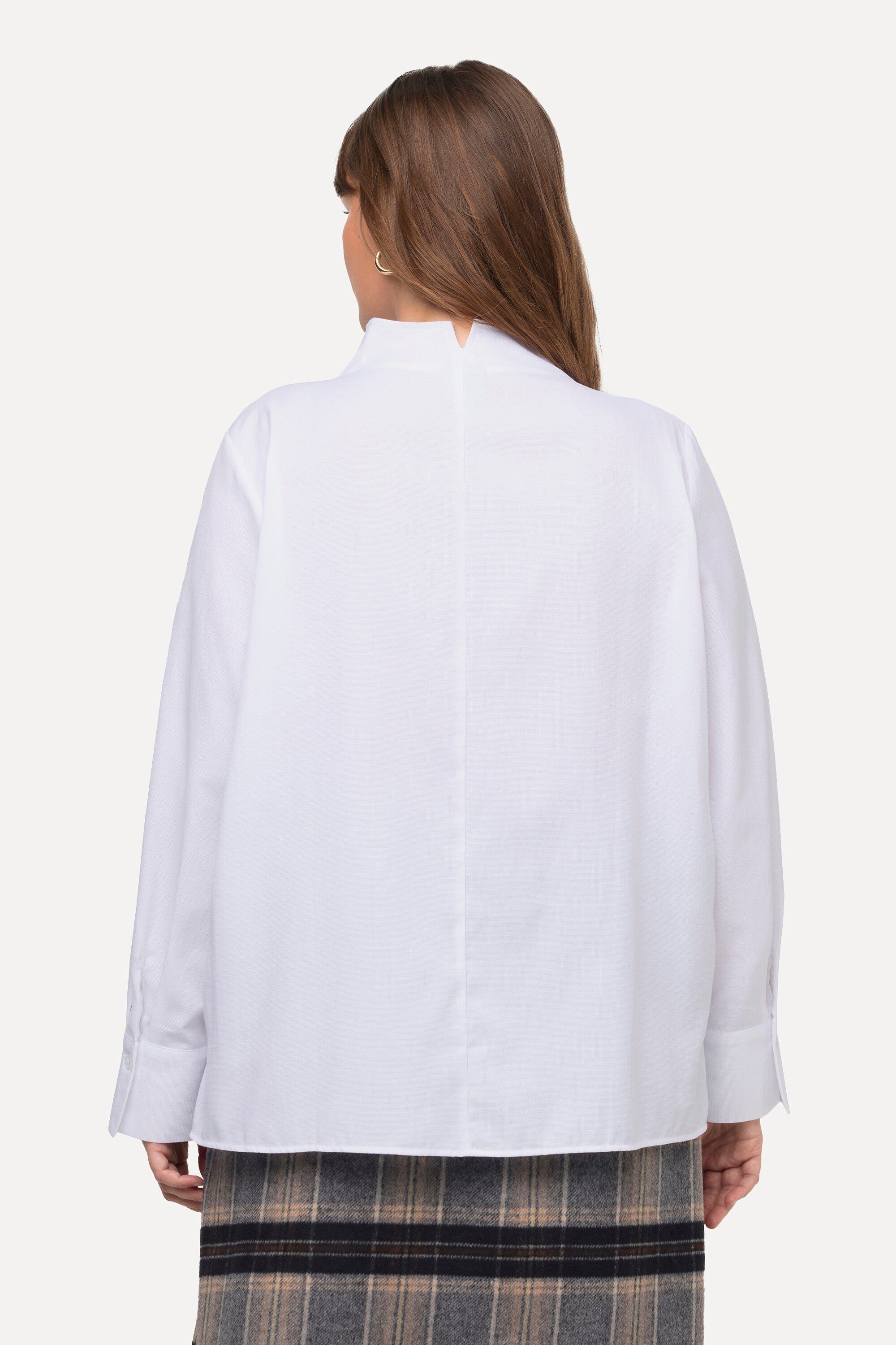 Ulla Popken Longbluse Bluse Oxford-Gewebe Kelchkragen Langarm
