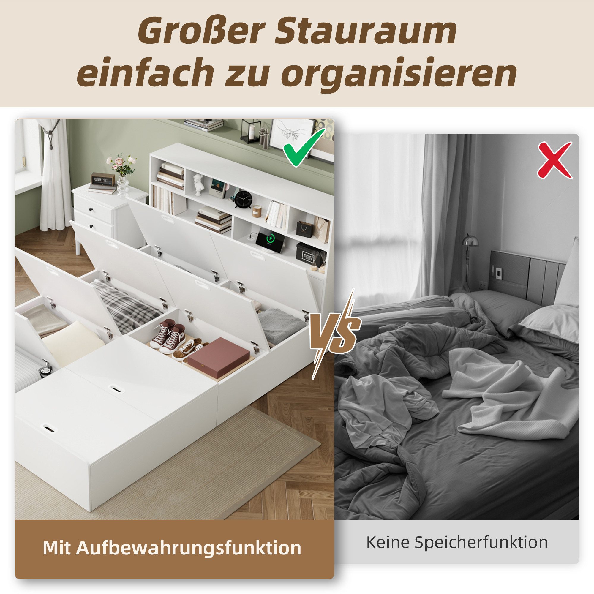 Sweiko Stauraumbett 140*200cm (Doppelbett,Funktionsbett,Massivholzbett, bed günstig online kaufen