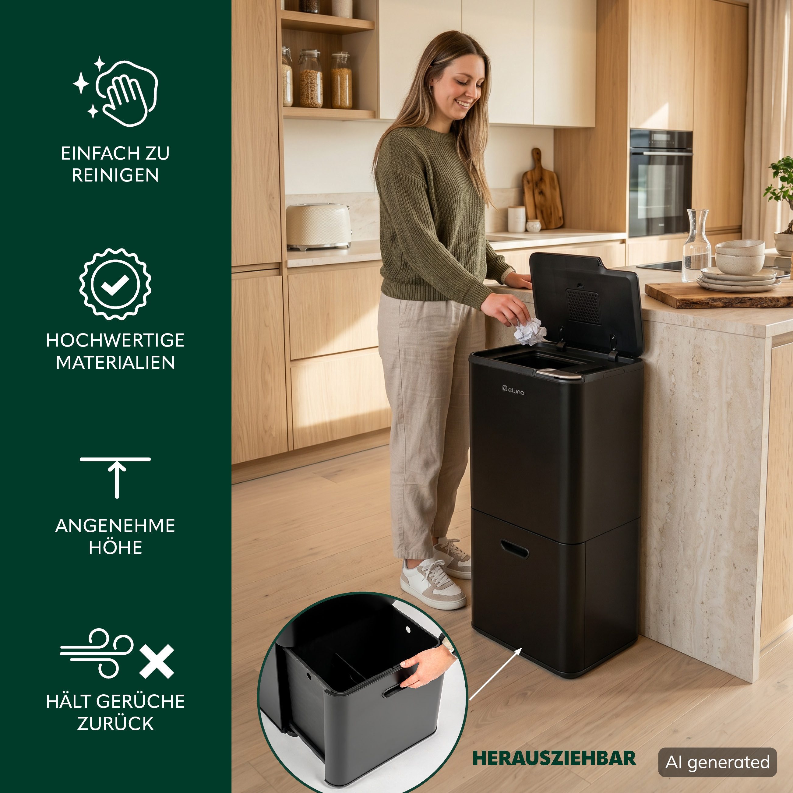 eluno Mülleimer 58 Liter Fassungsvermögen aus Metall – Bild 4 von 5