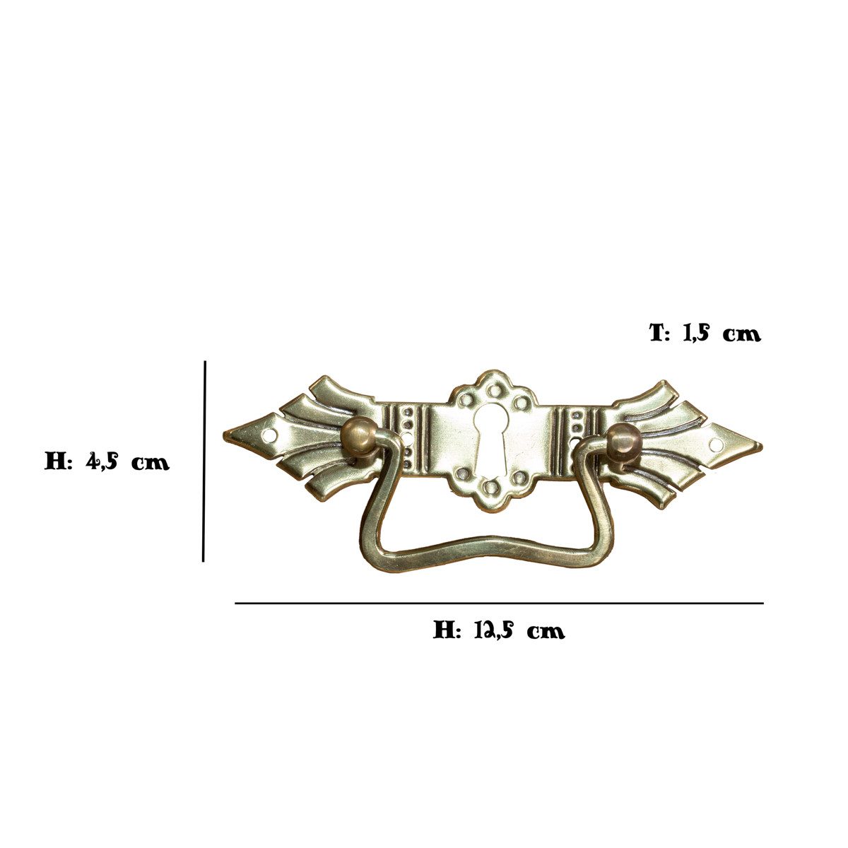 Antikas Möbelbeschlag Schubladengriff, Serie"Trier",6er Pack, Messing gl., H4,5xB12,5cm