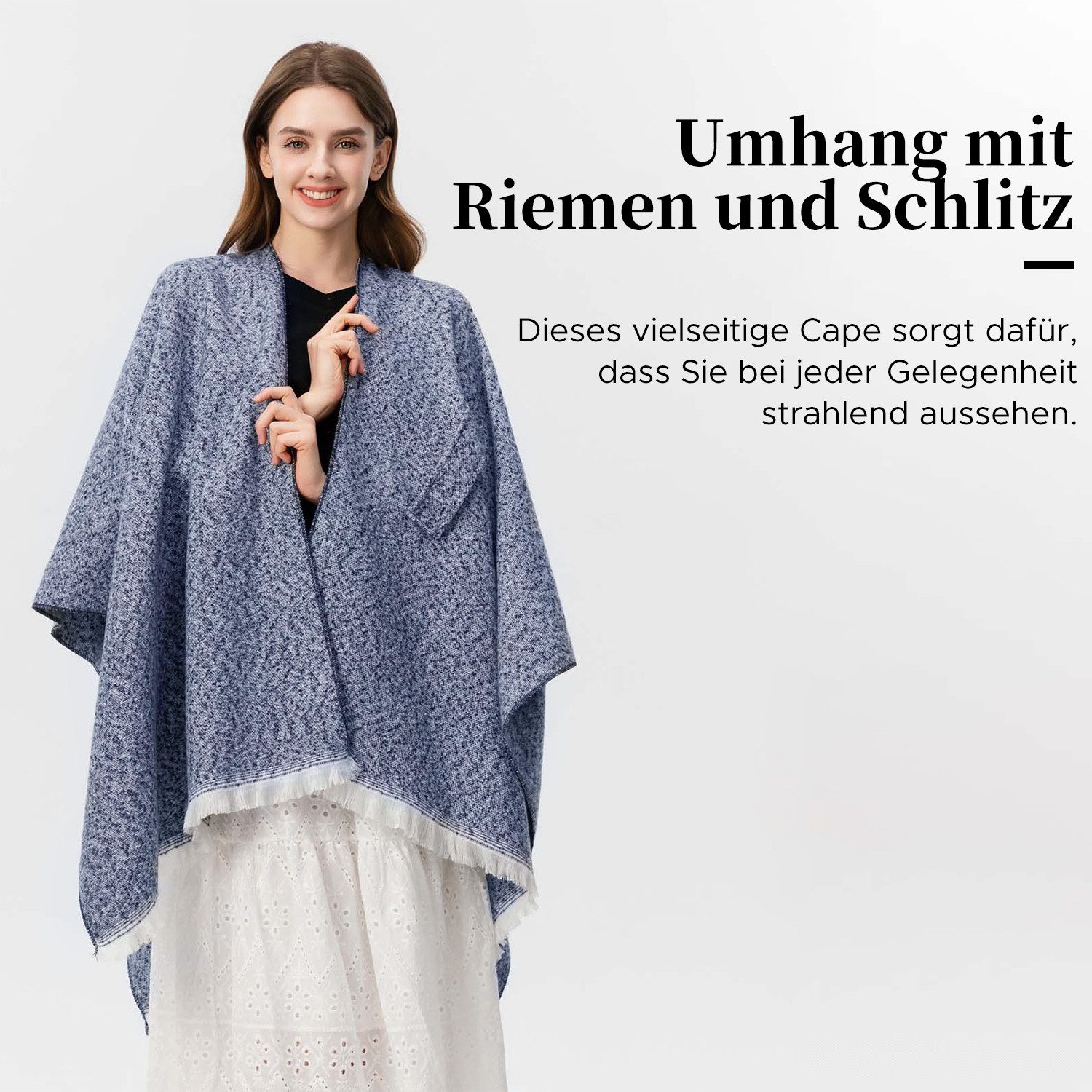 Refttenw Poncho Diagonal gebundener Schlitzumhang mit Quasten,Poncho Damen Winter