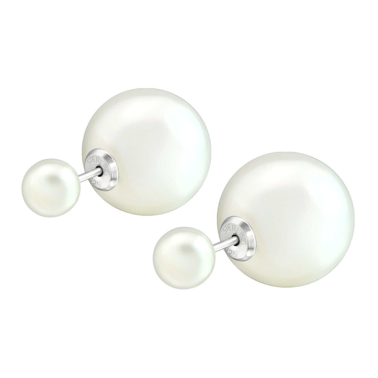 ALEXANDER YORK Paar Ohrstecker DOPPELTE-PERLE classic 14 mm I cream, 2-tlg., 925 Sterling Silber