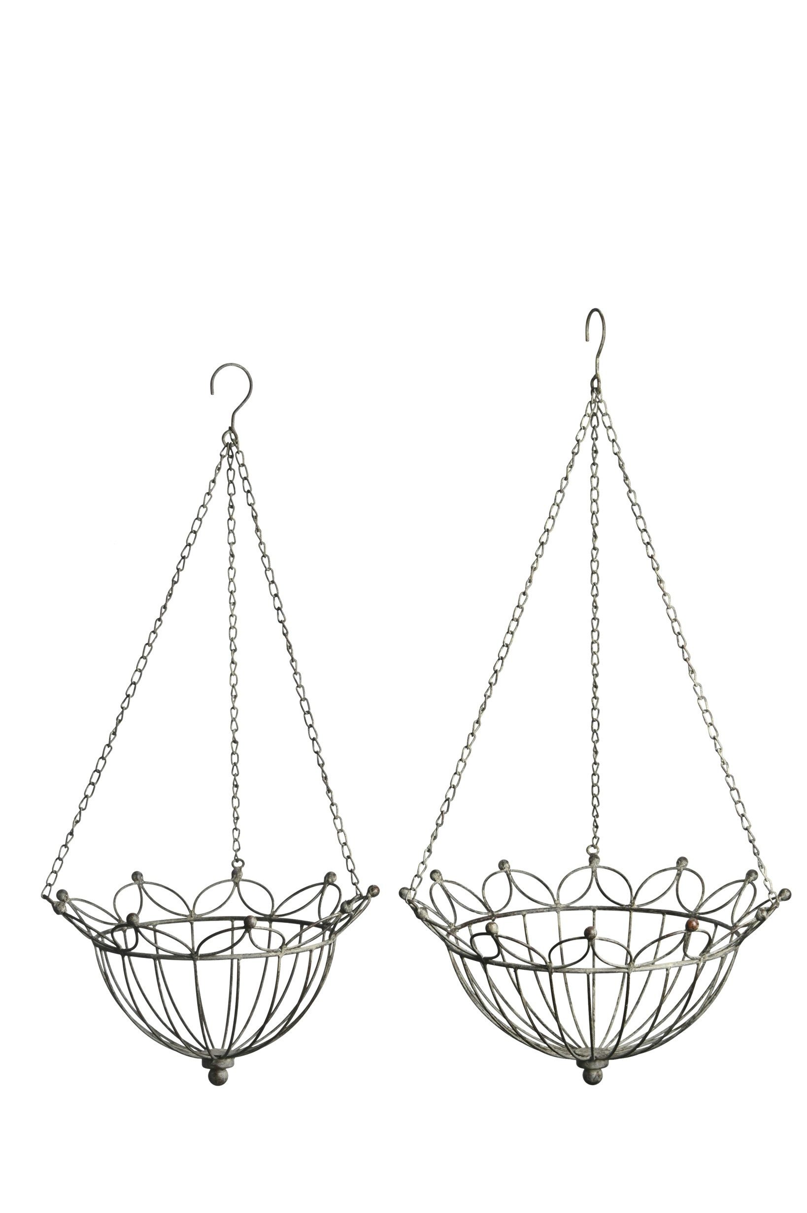 finehomegarden Pflanzschale Set 2-teilig Metall grau/braun Dekorativer Pflanzkorb mit Aufhängung (2 St., 2er Set), Ø37cm & Ø30cm Metallkorb für Blumen, Kräuter und Deko Pflanzampel