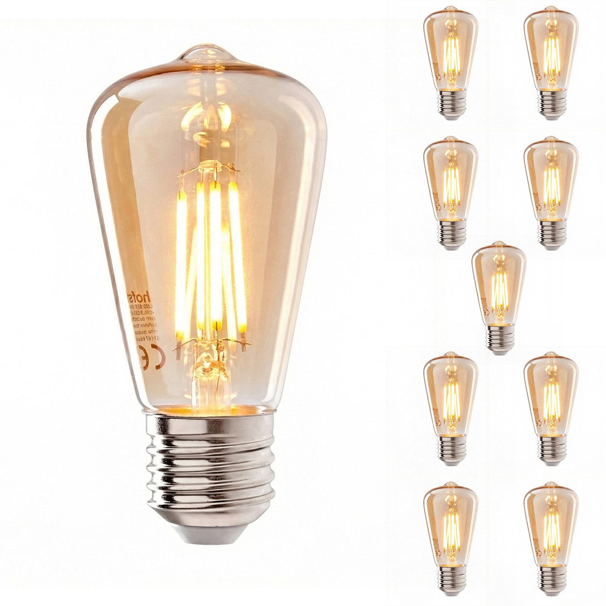 hofstein LED-Leuchtmittel 10er Set Glühbirne Extra Warmweiß 5 Watt Filament, E27, 2200 Kelvin, 400 Lumen