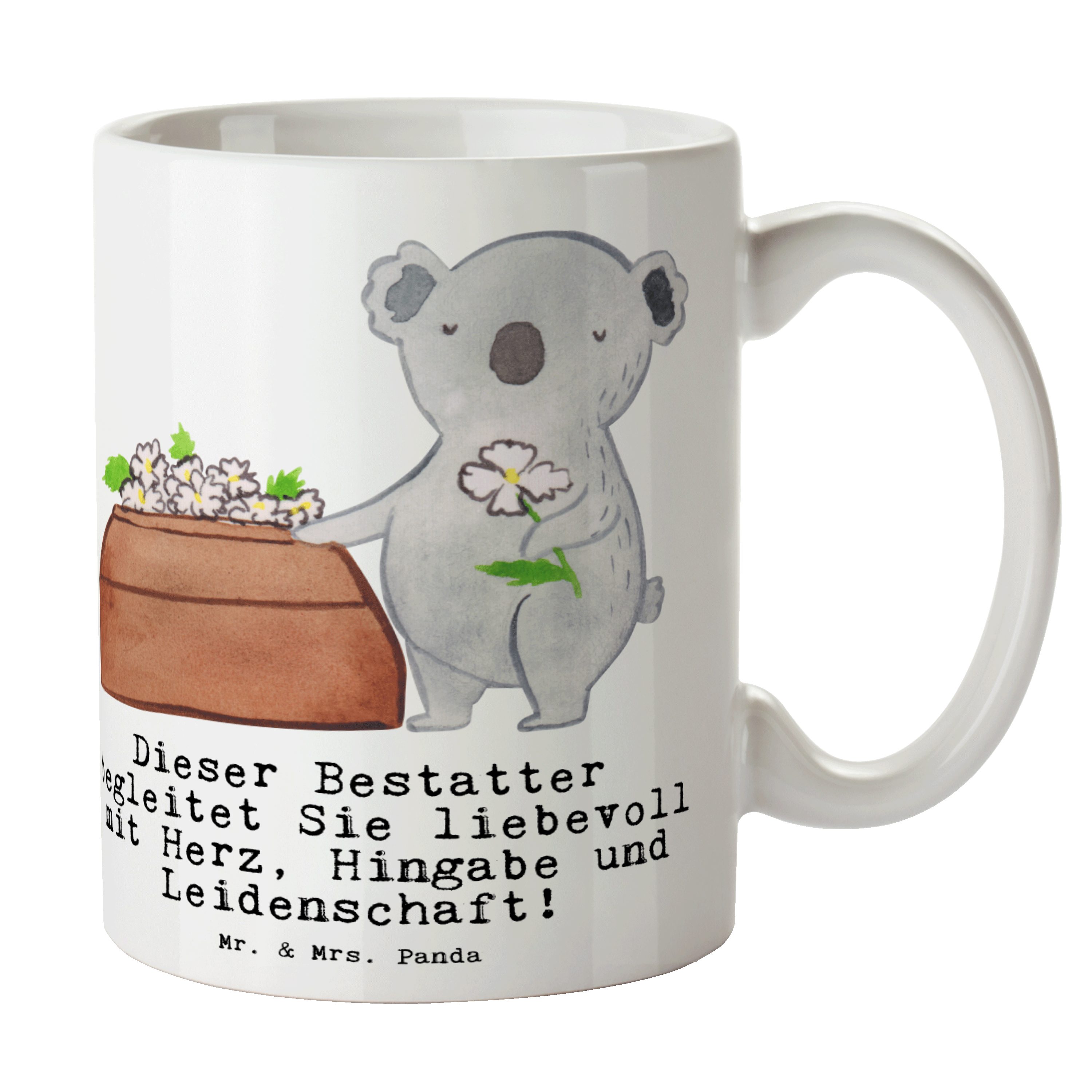 Mr. & Mrs. Panda Tasse Bestatter mit Herz - Weiß - Geschenk, Geschenk Tasse, Teebecher, Kaff, Keramik