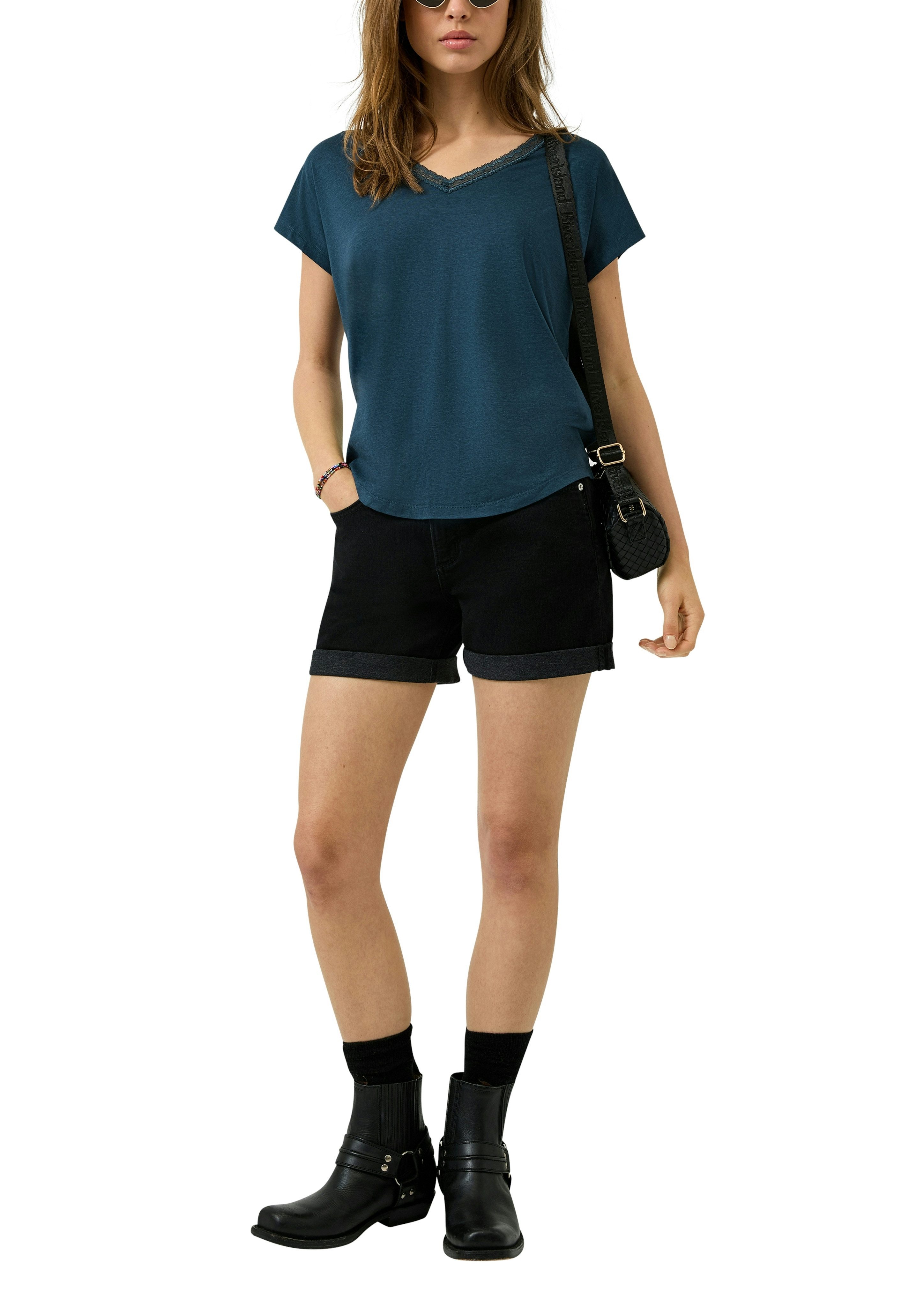 QS Kurzarmshirt mit V-Ausschnitt und Spitze – Bild 3 von 4