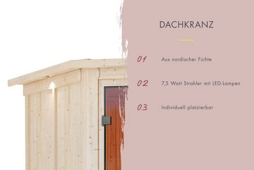 Karibu Sauna "Leona" mit Kranz und bronzierter Tür Ofen 9 kW integr. Strg, BxTxH: 259 x 245 x 202 cm, 38 mm, aus hochwertiger nordischer Fichte