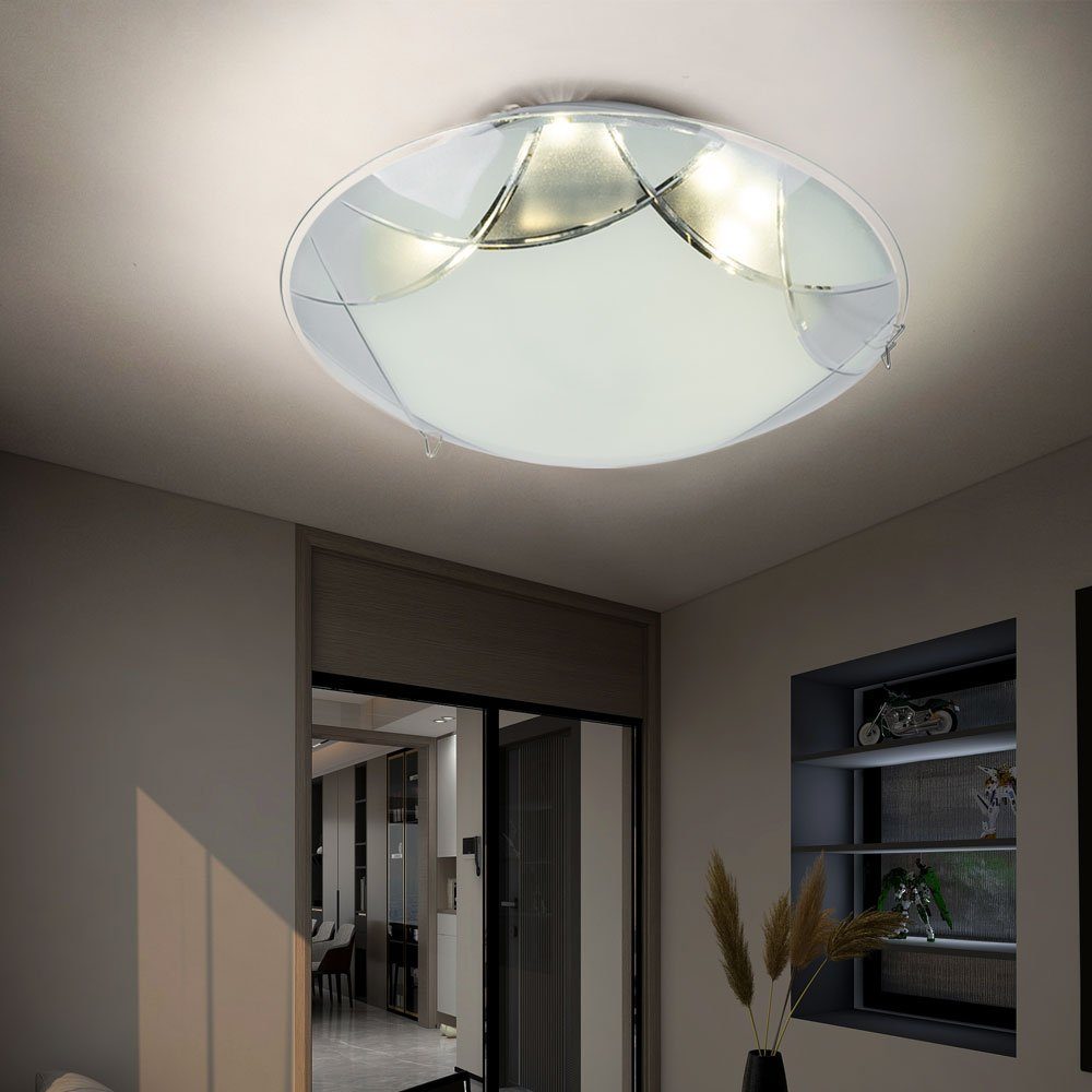 Globo LED Deckenleuchte, LED-Leuchtmittel fest verbaut, Warmweiß, LED Deckenleuchte Glas Modern Wohnzimmerleuchte Decke Chrom
