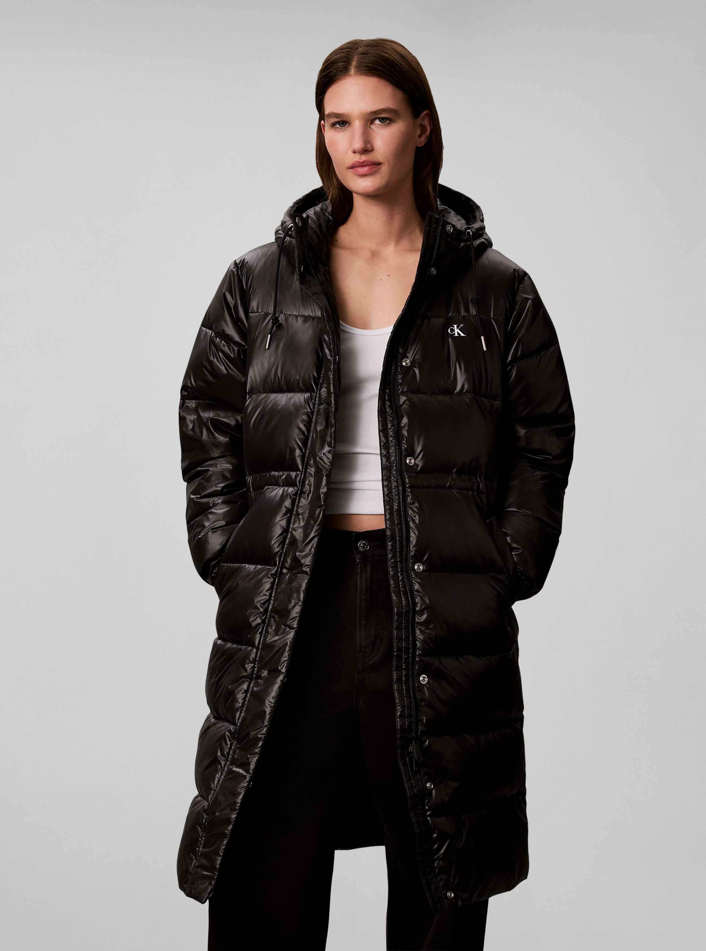 Calvin Klein Jeans Steppmantel SHINE LONG PUFFER Regular fit mit Kapuze