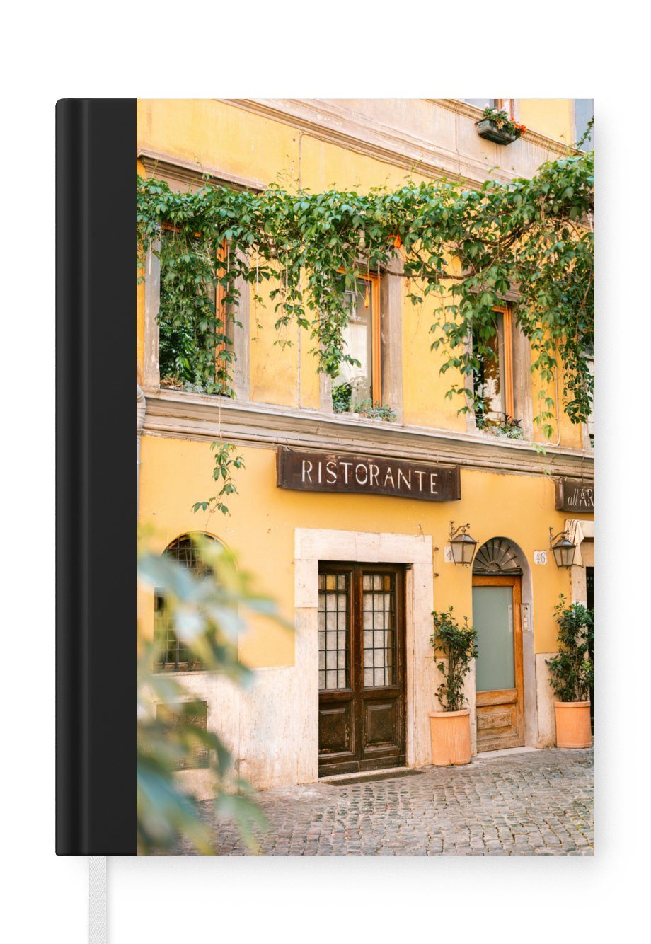 MuchoWow Notizbuch Rom - Restaurant - Gelb - Pflanzen - Tür, Journal, Merkzettel, Tagebuch, Notizheft, A5, 98 Seiten, Haushaltsbuch