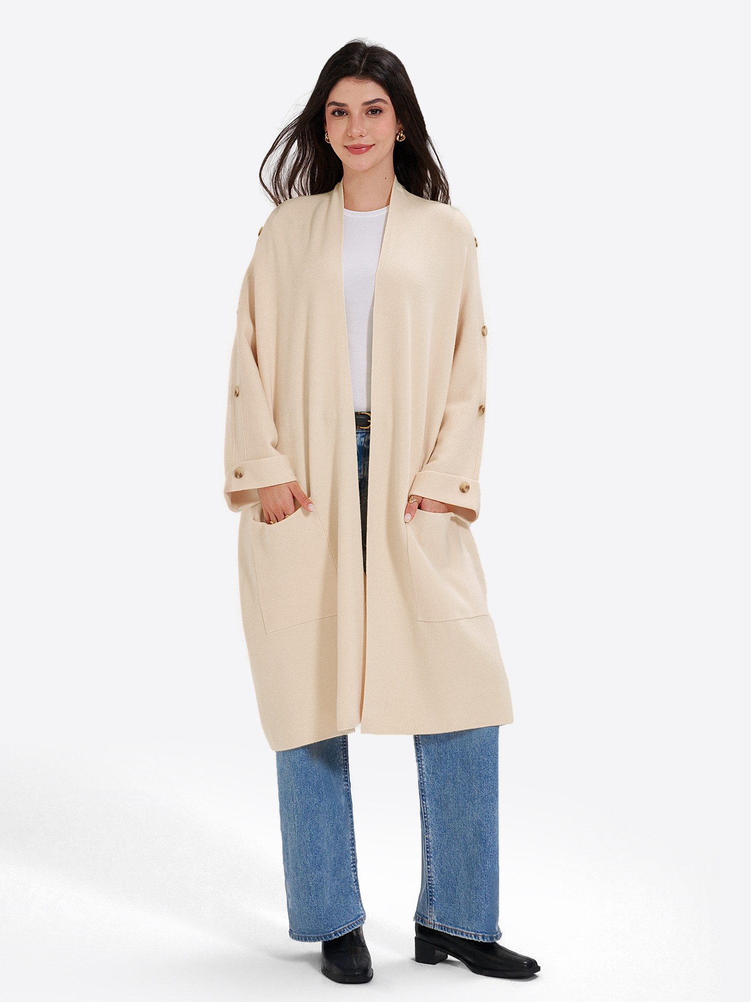 Imily Bela Cardigan Damen Oversize Strickjacke mit Knöpfen (Packung, 1-tlg., 1per-Pack) in Unifarbe