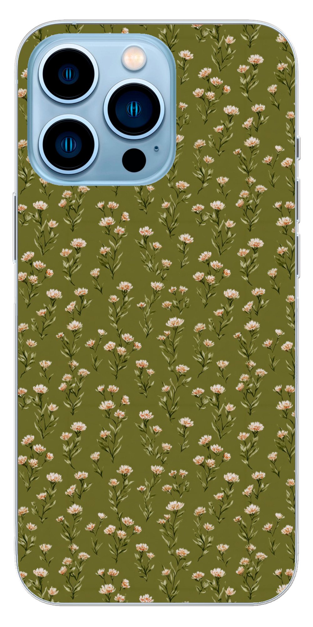 MuchoWow Handyhülle für Apple iPhone 13 Pro Max Rustikal - Blumen - Grün, Smartphone-Bumper, Print, Handy Schutzhülle Dünn
