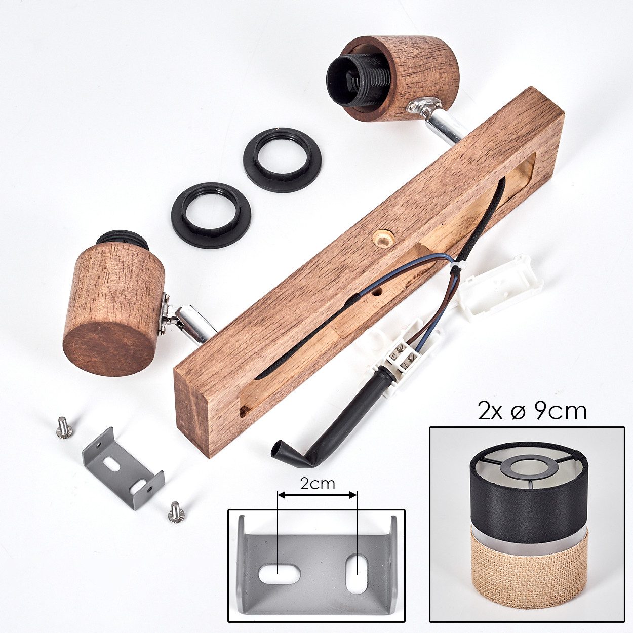 hofstein Deckenleuchte Deckenlampe aus Holz/Metall/Leinen in Dunkelbraun/Chrom/Natur/Schwarz, ohne Leuchtmittel, 2x E14, ohne Leuchtmittel – Bild 5 von 5