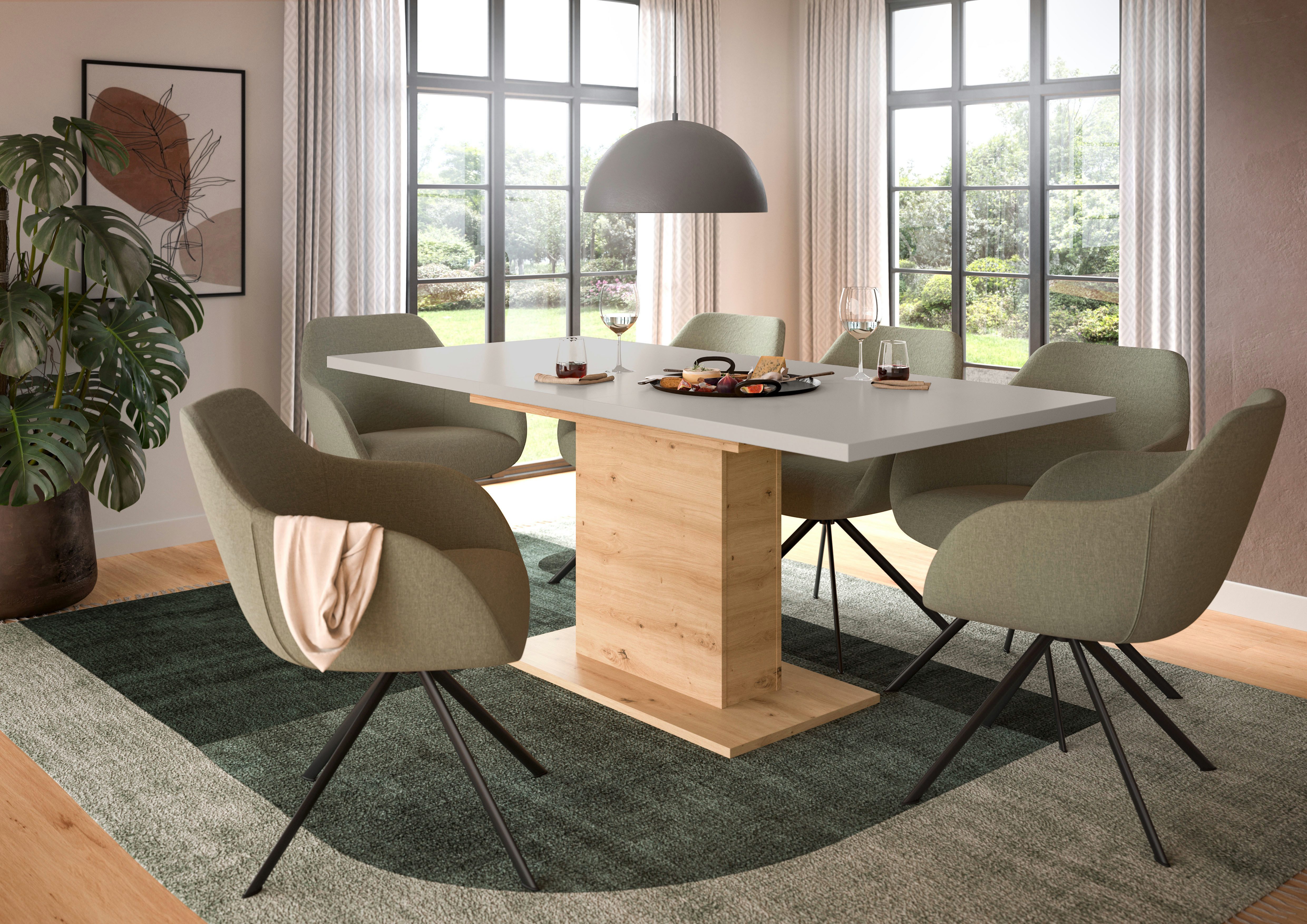 Home affaire Esstisch Motus, ausziehbar 150 -190 cm, inklusive 40 cm Einlegeplatte (Set, 1-St), Säulengestell mit Bodenplatte, Tisch, Küchentisch, Esszimmer, Küche