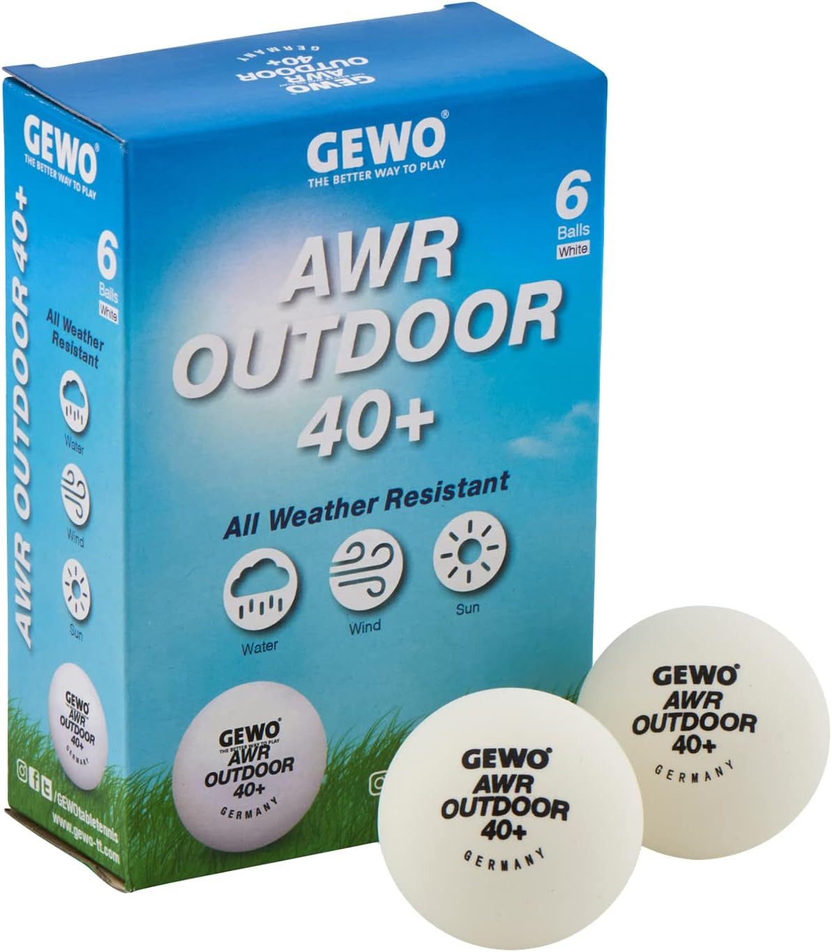 Gewo Tischtennisball (6-St), AWR Outdoor 40+ mm 3-Stern Weiß Tischtennis Bälle