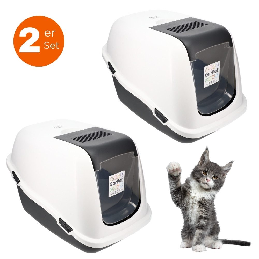 GarPet Katzentoilette 2x Katzenklo mit Deckel Aktivkohlefilter Katzentoilette Doppelpack