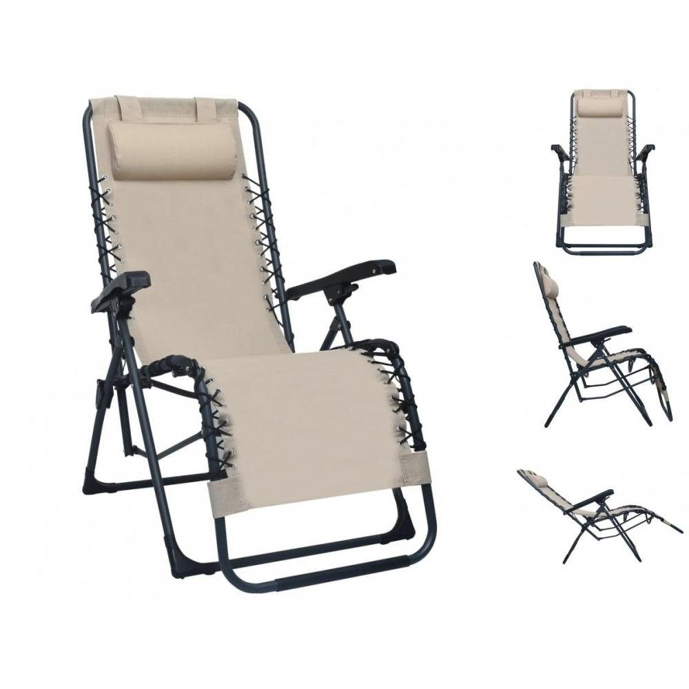 vidaXL Gartenlounge-Sessel Klappbarer Liegestuhl Creme Textilene Gartenliege Sonnenliege
