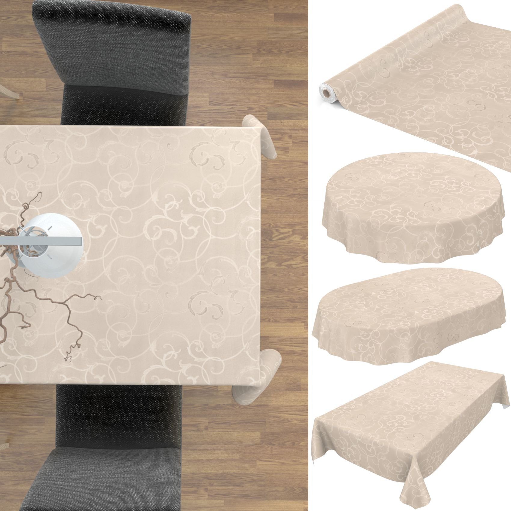 ANRO Premium Damast wasserabweisend Gartentischdecke, Tischdecke 155x240cm Oval Geprägt Wachstuchtischdecke