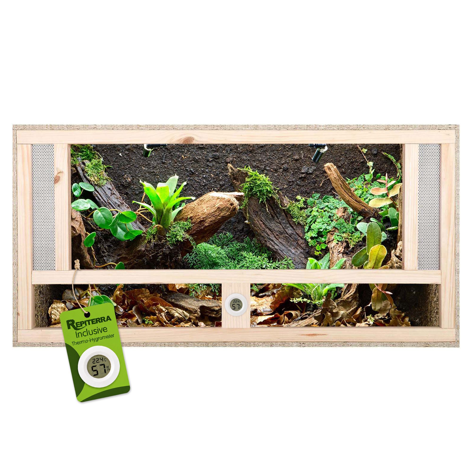 Repiterra Terrarium Holzterrarium mit Glasfront 80x40x40 cm mit Frontbelüftung hochwertig, inklusive Thermo-Hygrometer - Reptilien Amphibien