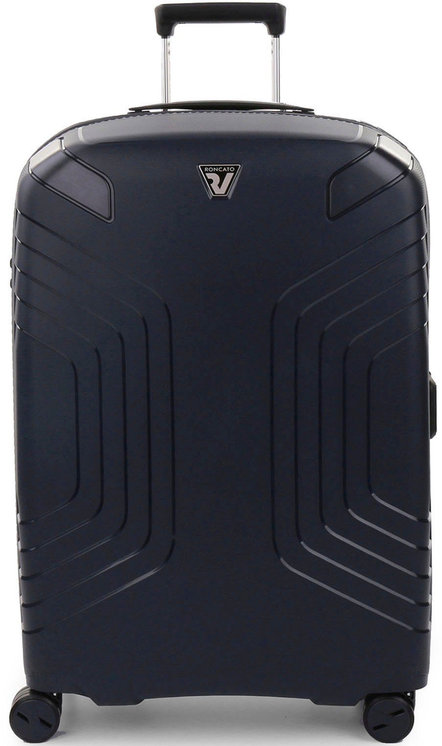 RONCATO Hartschalen-Trolley Ypsilon 4.0 L, 78 cm, dunkelblau, 4 Rollen, Reisegepäck Aufgabegepäck Volumenerweiterung Koffer Adressettikett