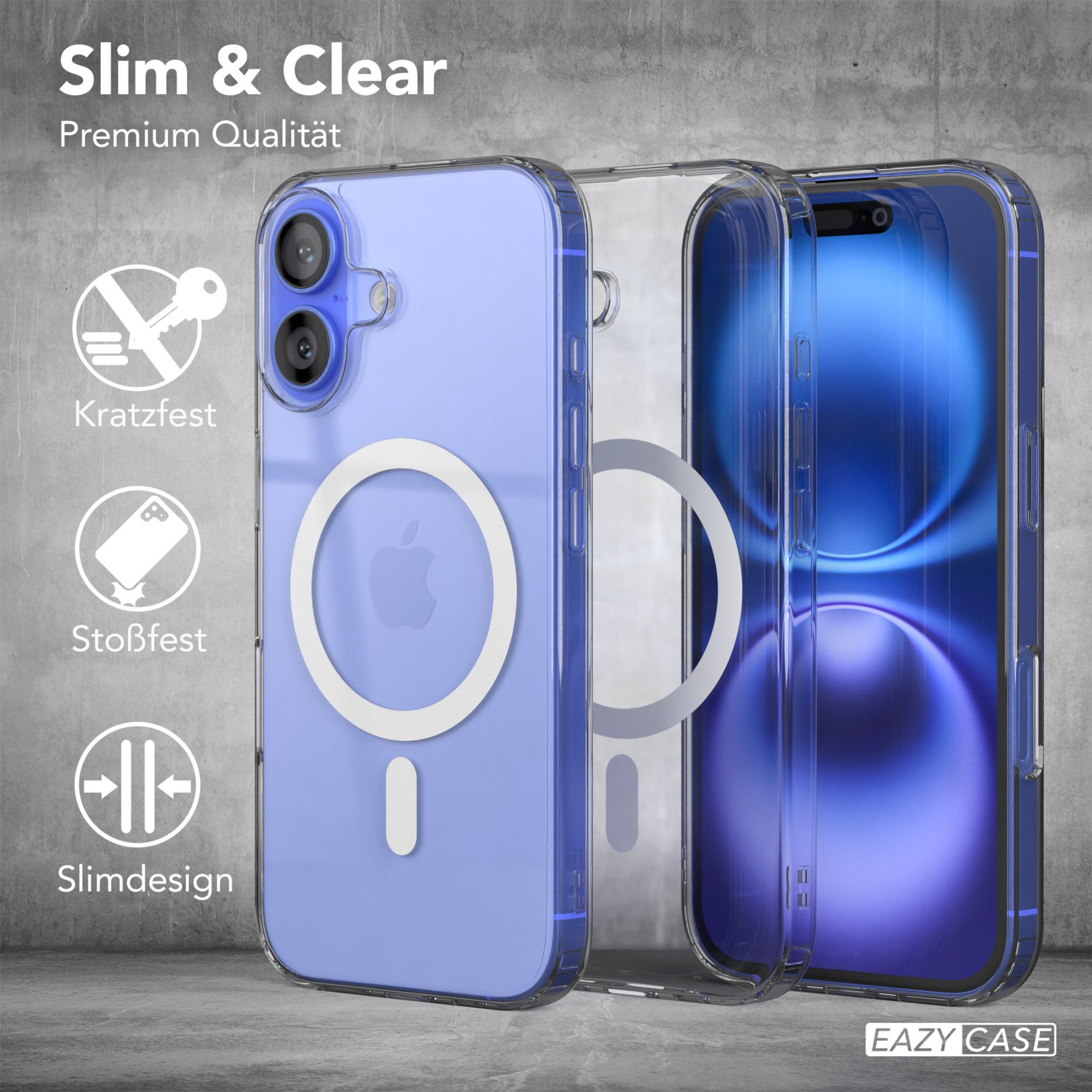 EAZY CASE Handyhülle Transparente Hülle mit MagSafe für iPhone 16 6,1 Zoll, Back Cover, Bumper Case, Handy Schutzhülle Kameraschutz, Durchsichtig – Bild 5 von 5