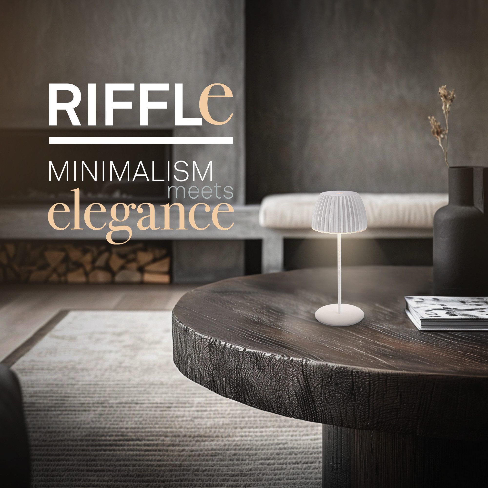 Briloner Leuchten LED Tischleuchte Riffle Tischlampe kabellos Akku USB-C dimmbar Design Award, LED fest integriert, 2700K- Extra-Warmweiß, Akku tauschbar, Indoor/Outdoor, Balkon, Wohnzimmer, Esszimmer