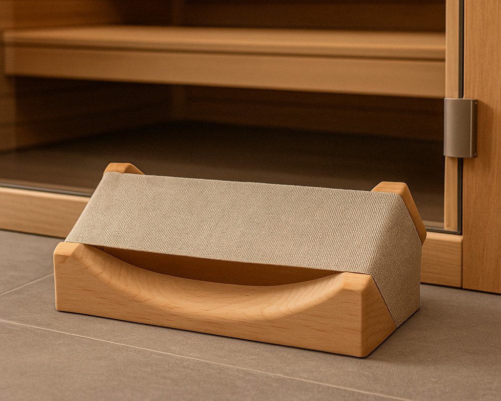 Finnsa® GmbH Sauna-Rückenlehne Sauna Kopfstütze mit Textilbespannung beige-grau