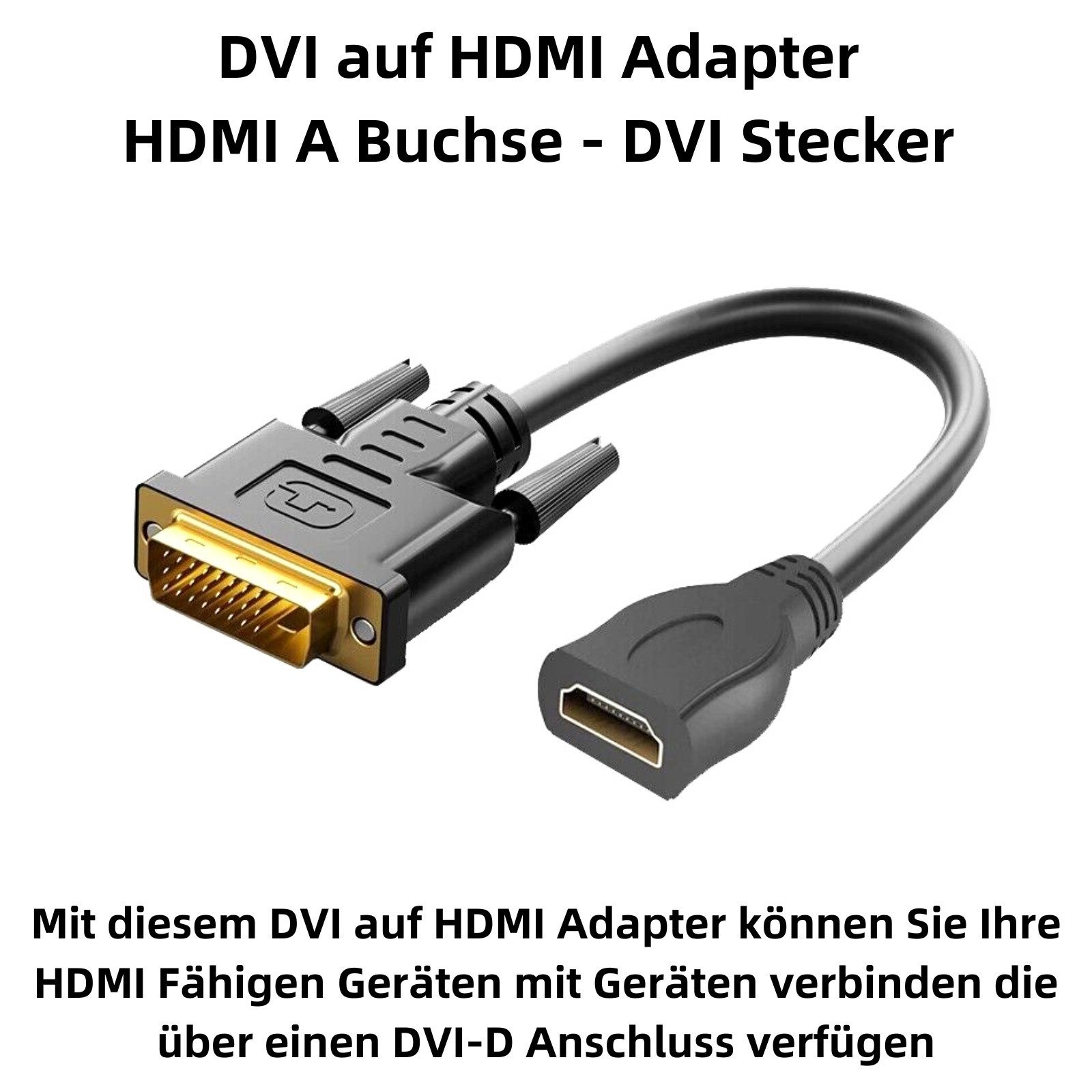 Bolwins B93 DVI zu HDMI Adapter DVI-D (24+1) Stecker auf HDMI Buchse 4K FullHD Computer-Kabel, DVI, HDMI (30 cm), Videoübertragung 4K