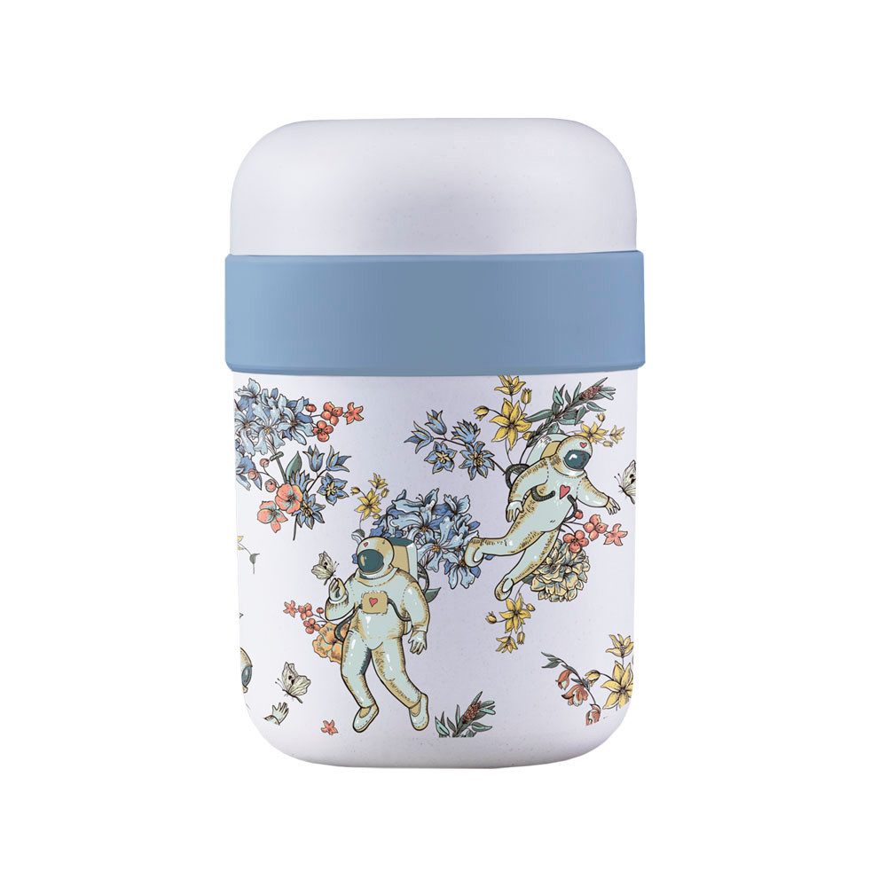 chic.mic Thermobehälter Astronauten mit Blumenranken, pflanzenbasiertes Material PLA, (1-tlg), 2-Fächer, Deckel mit Silikonring zu Abdichtung