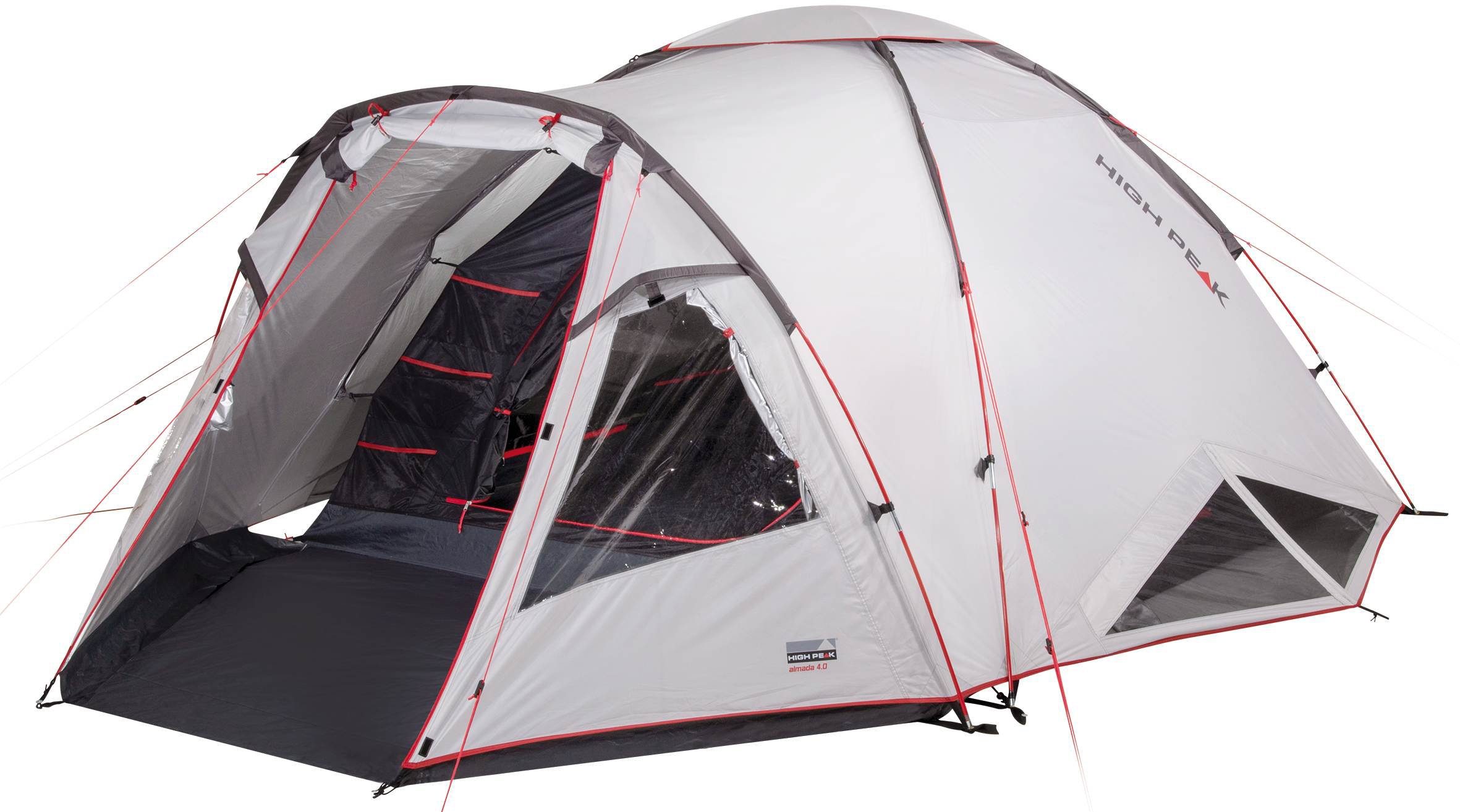 High Peak Kuppelzelt Zelt Almada 4.0, Personen: 4 (mit Transporttasche), 2  Klarsichtfolienfenster mit Abdeckung, Doppeltür mit ganzflächiger Gaze