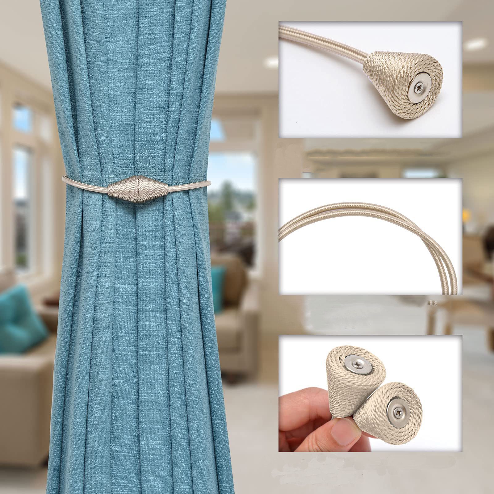 Agger Raffhalter Magnetische Vorhang Raffhalter 2 Stück, Vorhang Raffhalter Schnallen, (2-tlg), Holdbacks Halter Haken Clip für Zuhause Schlafzimmer Büro – Bild 3 von 5