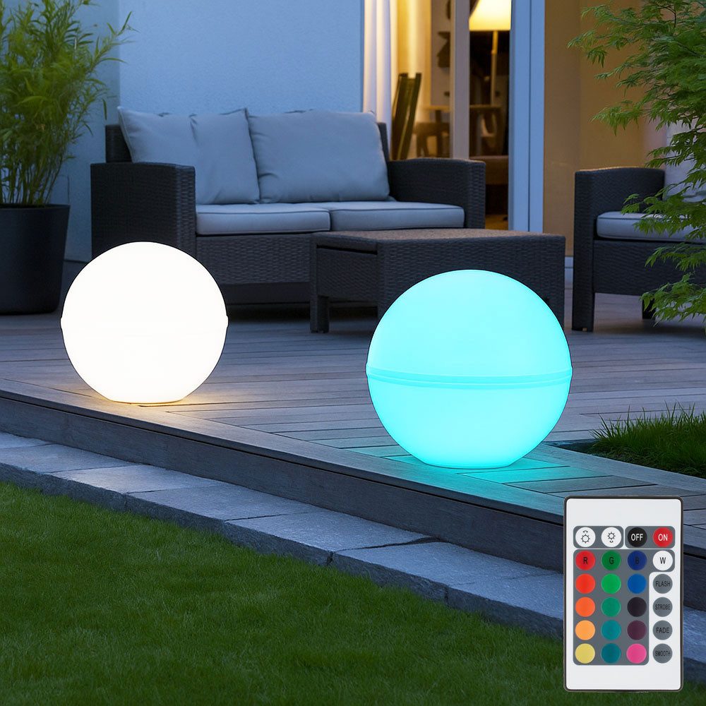 JUST LIGHT Kugelleuchte, Leuchtmittel inklusive, Warmweiß, Farbwechsel, Kugelleuchte Stecklampe RGB LED Fernbedienung Erdspieß Kabel 5m 2x