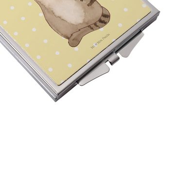 Mr. & Mrs. Panda Kosmetikspiegel Katze Sitzen - Gelb Pastell - Geschenk, Schminkspiegel, Handtasche, K (1-St), Fröhlich & praktisch