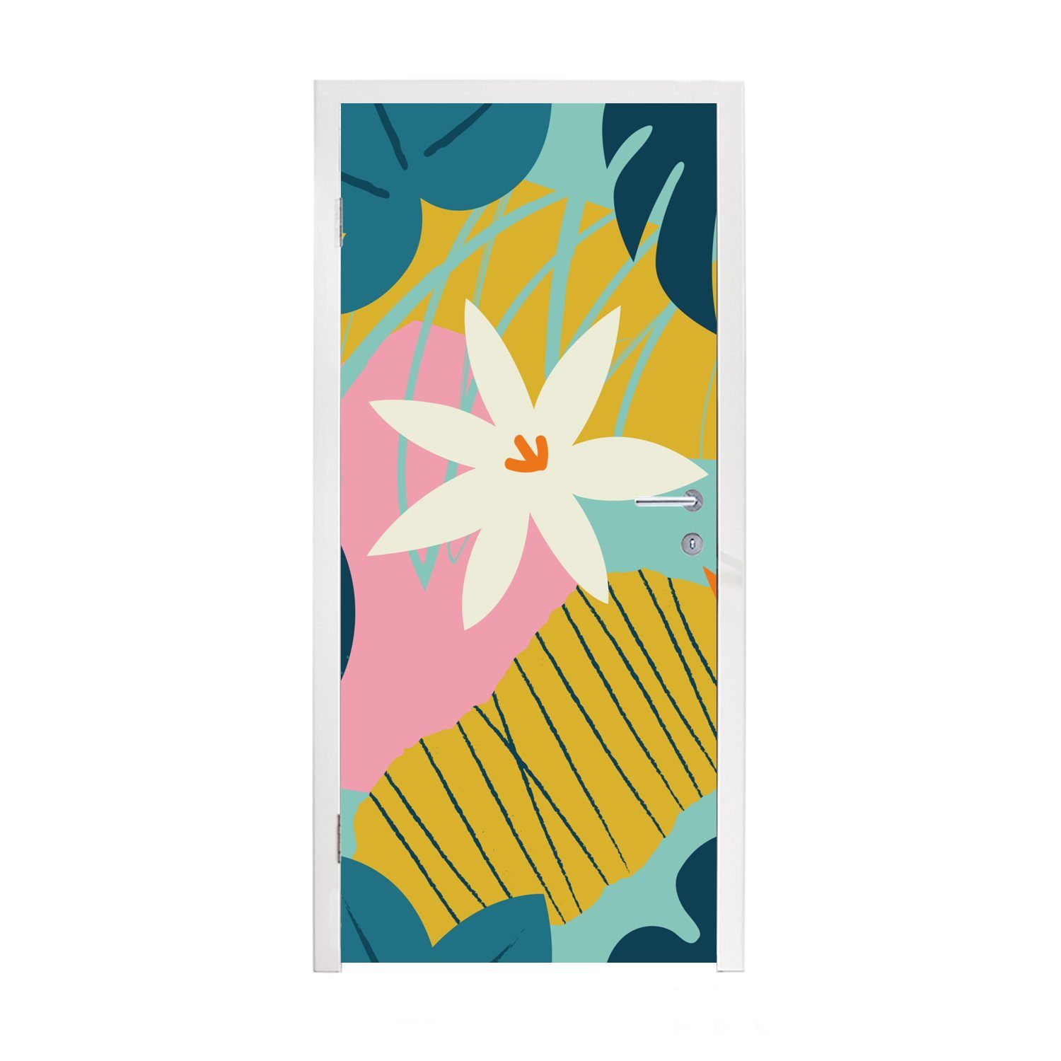 MuchoWow Türtapete Muster - Farben - Tropisch - Rosa - Mädchen - Kinder - Kinder, Matt, bedruckt, (1 St), Fototapete für Tür, Türaufkleber, 75x205 cm
