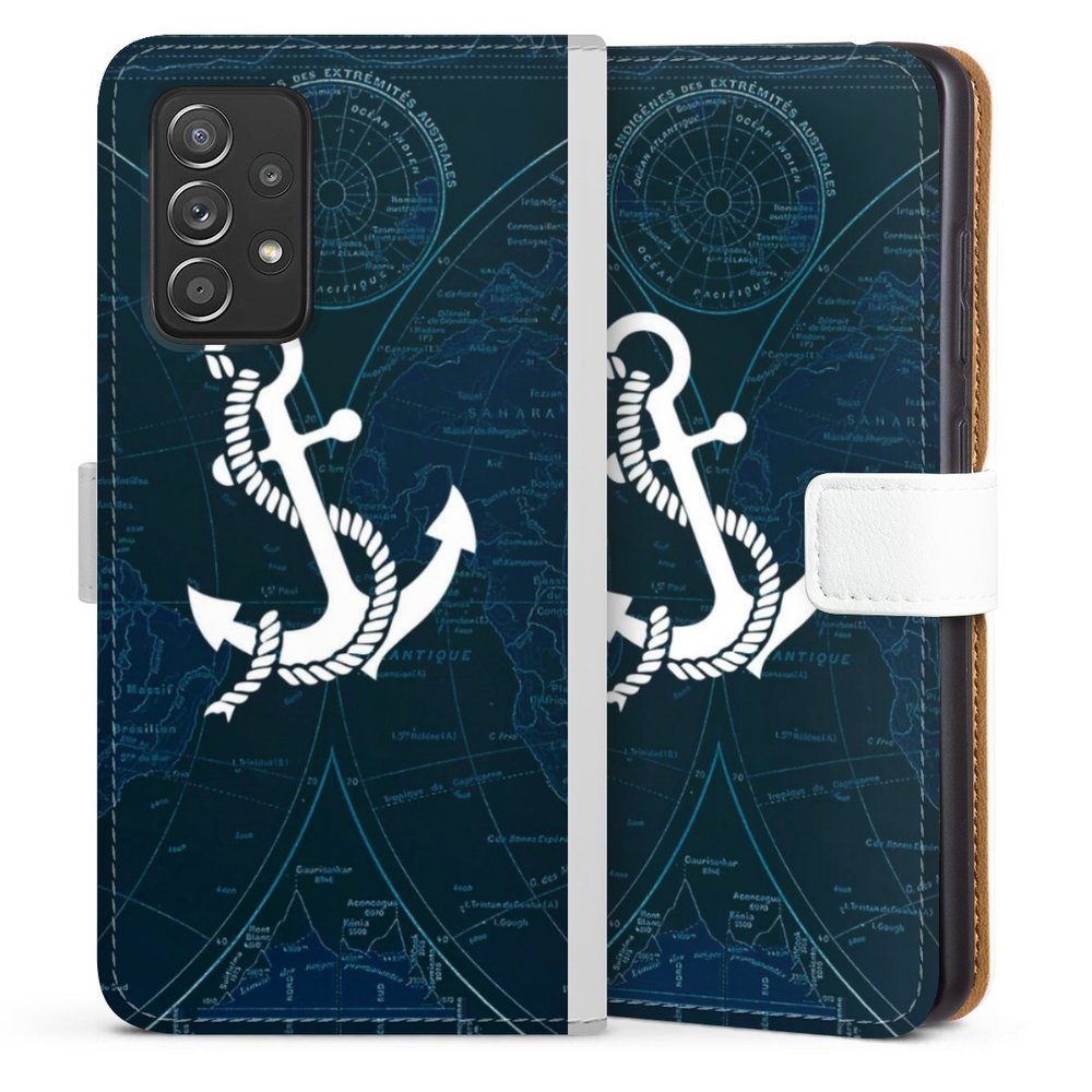 DeinDesign Handyhülle Anker Landkarte Segeln Sailors Style, Samsung Galaxy A52s 5G Hülle Handy Flip Case Wallet Cover