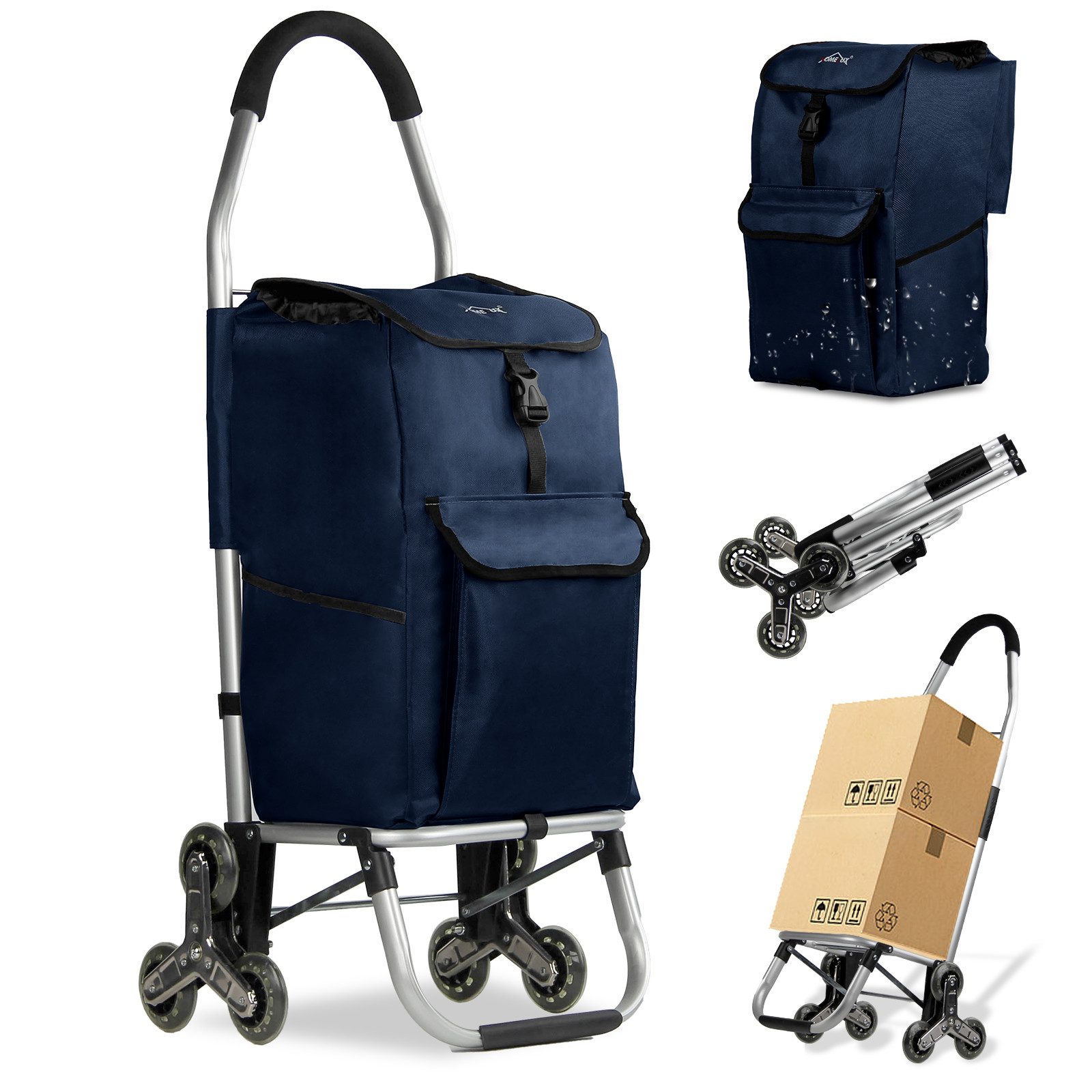 HOMELUX Einkaufstrolley Treppensteiger, mit separater Kühltasche, klappbar, Handwagen mit Rollen, abnehmbare Tasche, Backgrid