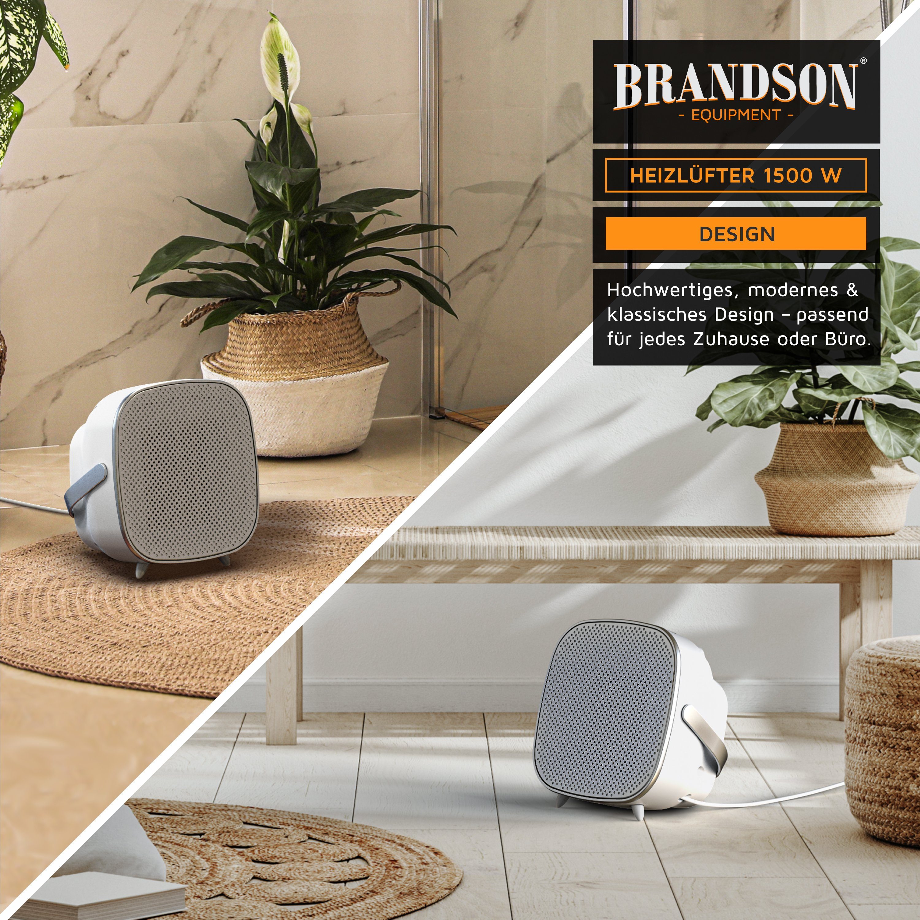 Brandson Keramikheizlüfter, leise silber weiß / Temperaturregelung, W, 1500 mit Badezimmer Schnellheizer energiesparend