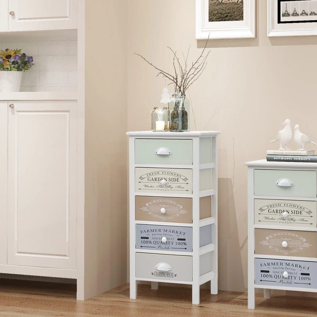 vidaXL Sideboard 38 x 28 x 865 cm Kommode Schränkchen 5 Schubladen Holz im französische
