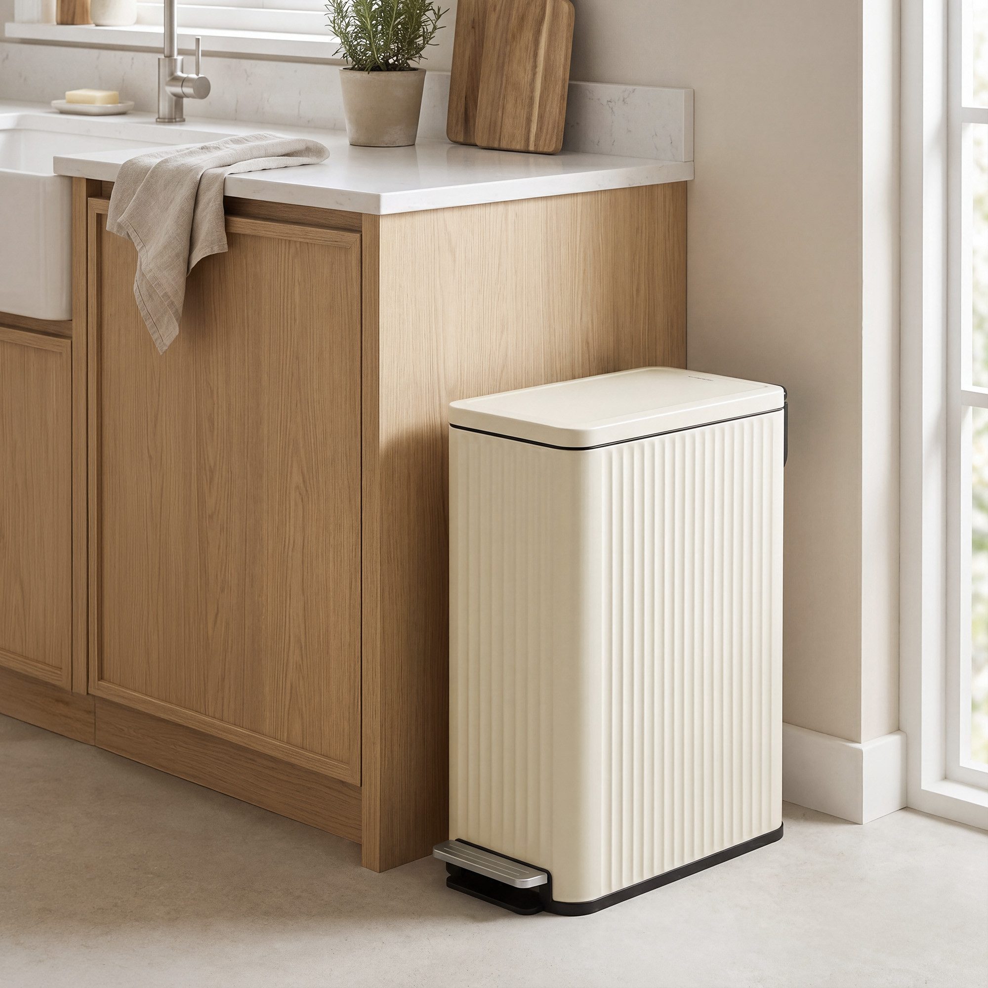 SONGMICS Mülleimer Küche, 50 L Abfalleimer mit Pedal, Tretmülleimer mit Deckel, Softclose, herausnehmbarer Inneneimer, aus Stahl, 15 Müllbeutel