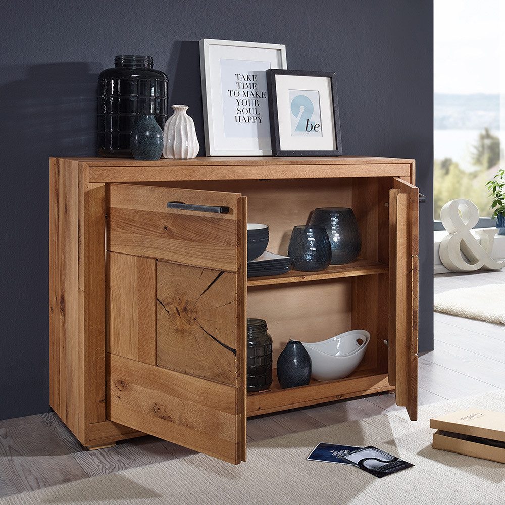 Lomadox Sideboard WINNIPEG-69, Kommode 110cm, Eiche massiv geölt, Hirnholz-Details, montiert
