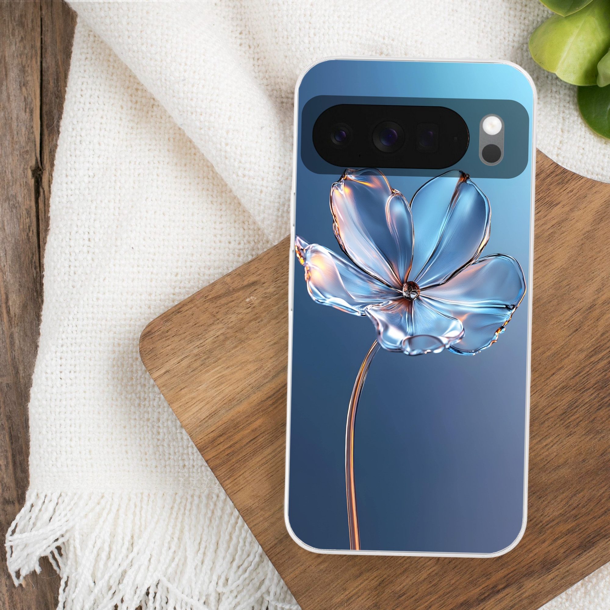 MuchoWow Handyhülle für Google Pixel 10 Blau - Blume - Gläser - Verziert, Phone Case, Silikon, Schutzhülle Dünn
