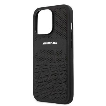 Mercedes Handyhülle Case iPhone 13 Pro Max AMG Echtleder schwarz gelocht Logo, Kantenschutz