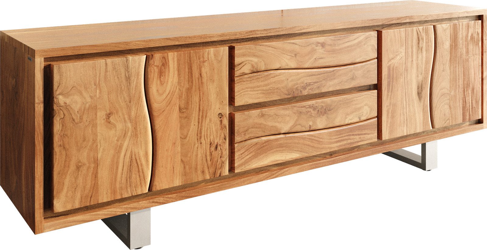 DELIFE Lowboard Live-Edge, Akazie Natur 200 cm 4 Türen 2 Schübe Baumkante L günstig online kaufen