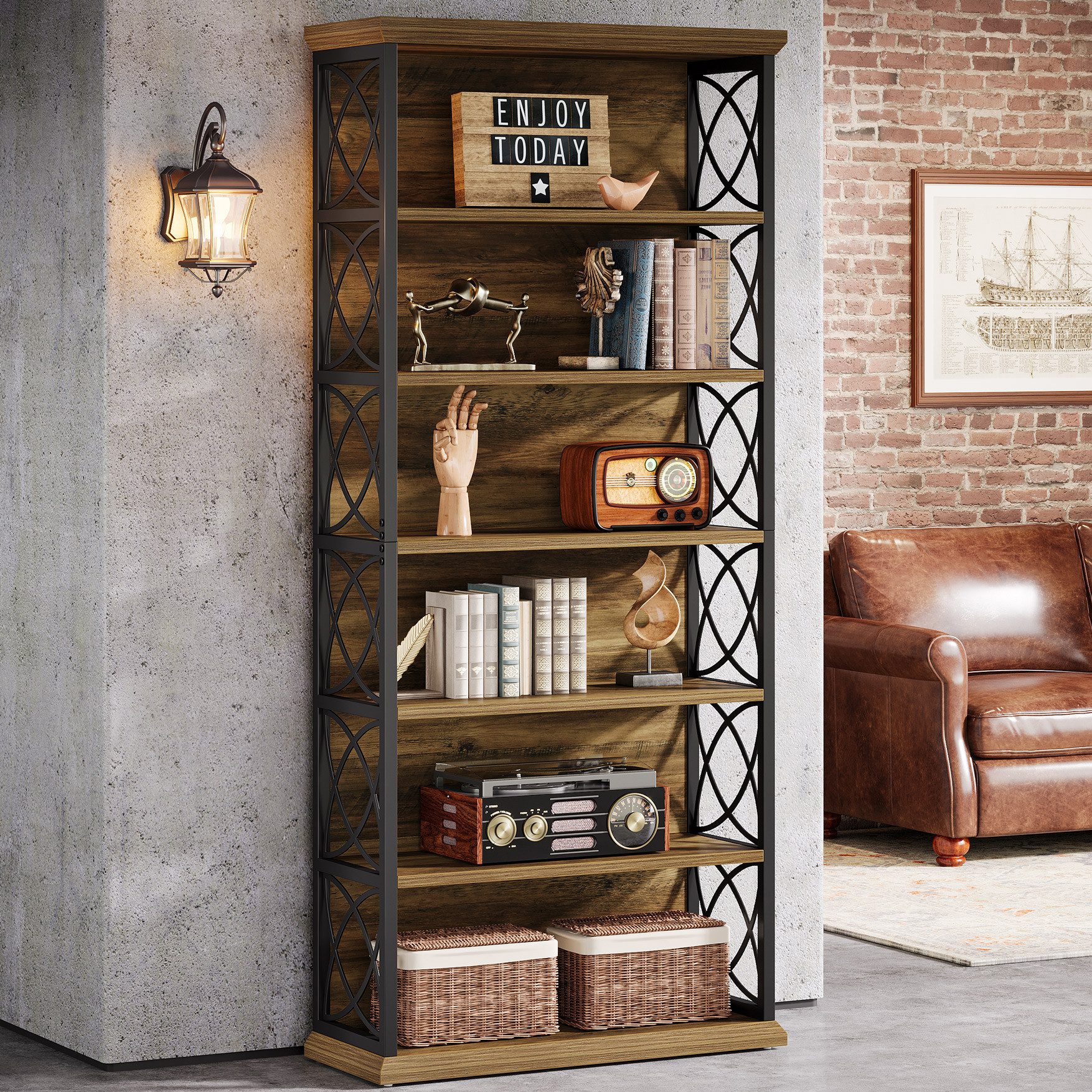 Tribesigns Bücherregal 6-stufiges Lagerregal aus Holz und Metall, Standregal Bücherschrank