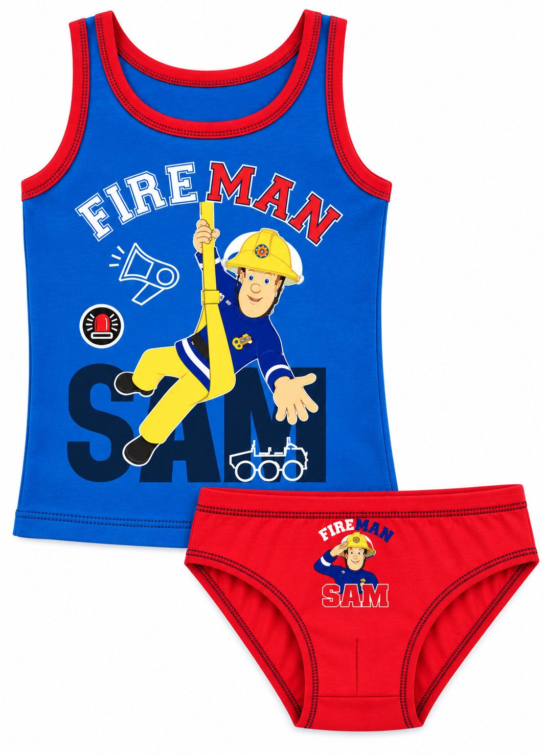 Feuerwehrmann Sam Hemd & Hose Feuerwehrmann Sam Jungen Unterhemd + Slip Set 2 - 7 Jahre (Set) Dopperpack Kinderunterwäsche
