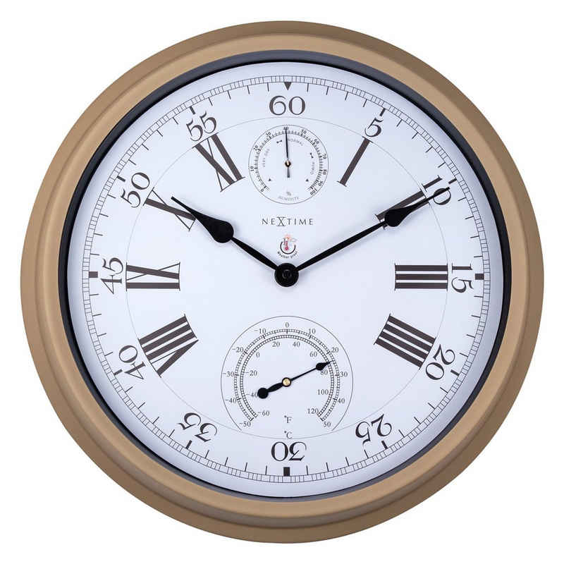 NEXTIME Wanduhr 4305BR (Gartenuhr mit Thermo- und Hygrometer)