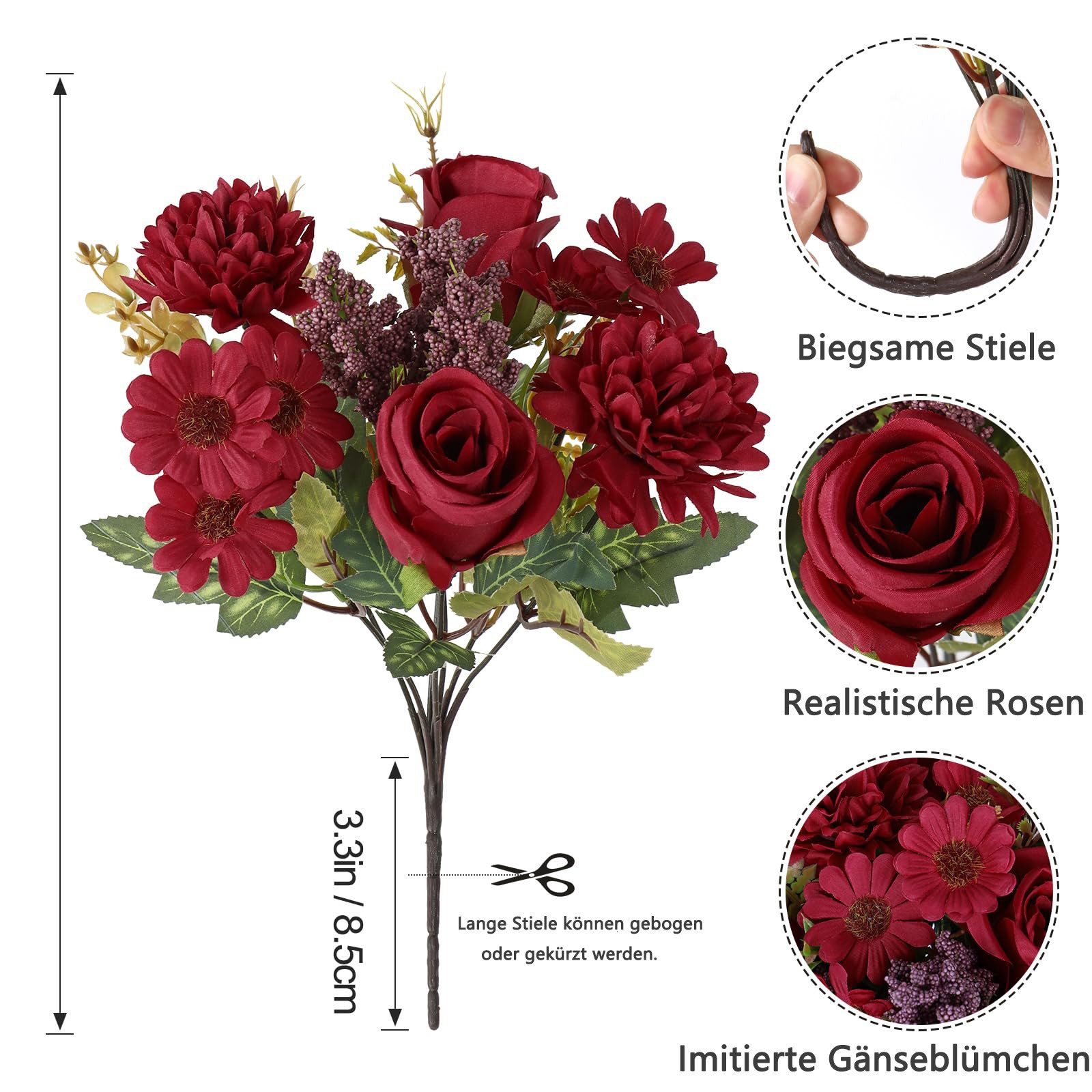 Kunstpflanze Künstliche Blumen, 2 Bündel Seidenblumensträuße Blumensträuße Hochzeit, Bomiclss, Tisch Dekoration Blumenarrangement Hause Küche Dekor – Bild 3 von 5